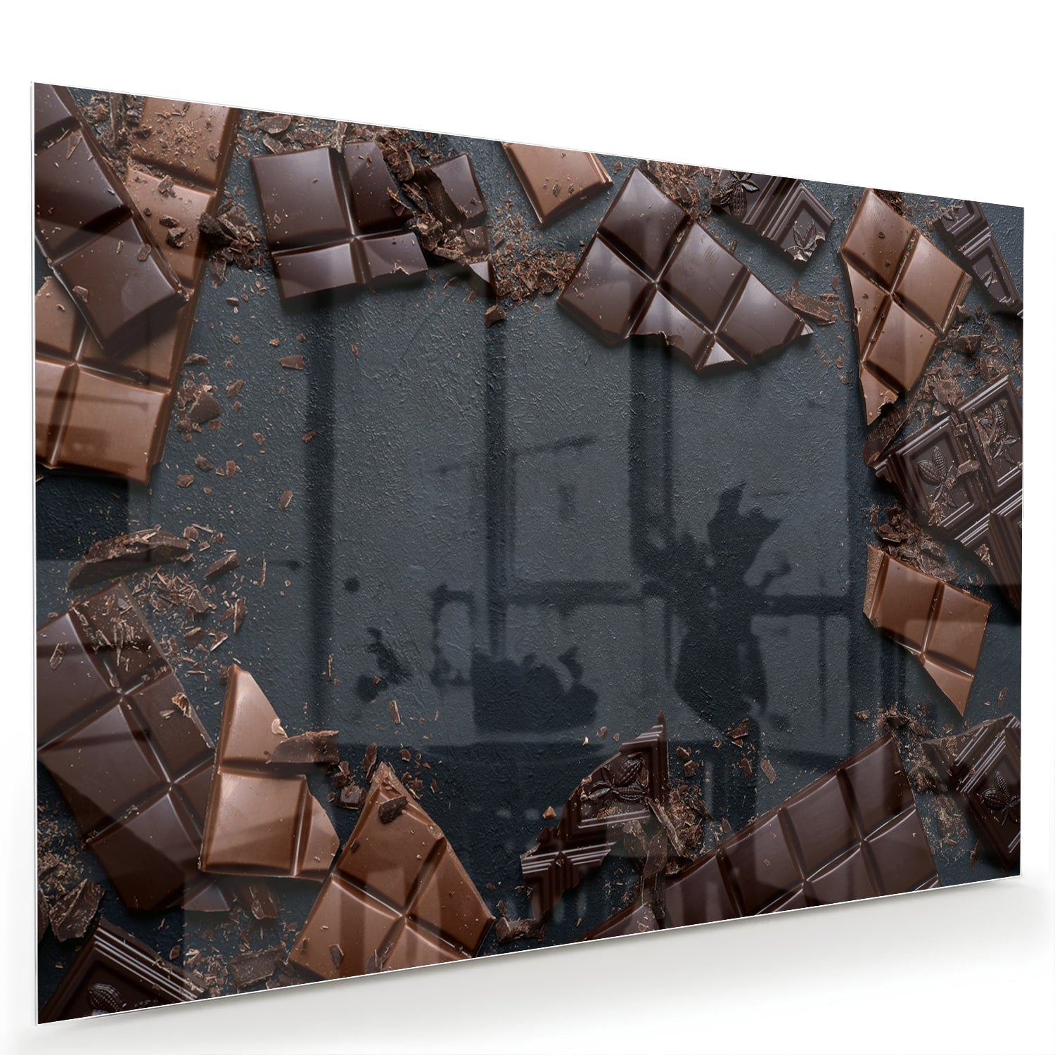 Glasbild mit Schokoladenmotiv für moderne Innenräume – Glasbild aus Sicherheitsglas, Größe 60x40