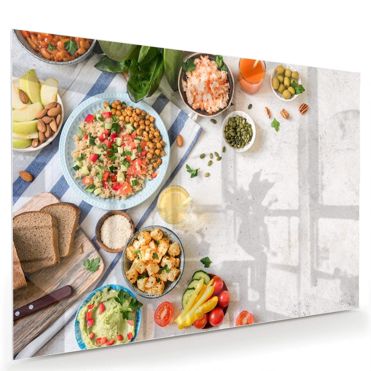 Farbenfrohes Glasbild mit frischen Speisen – Glasbild aus Sicherheitsglas, Größe 60x40