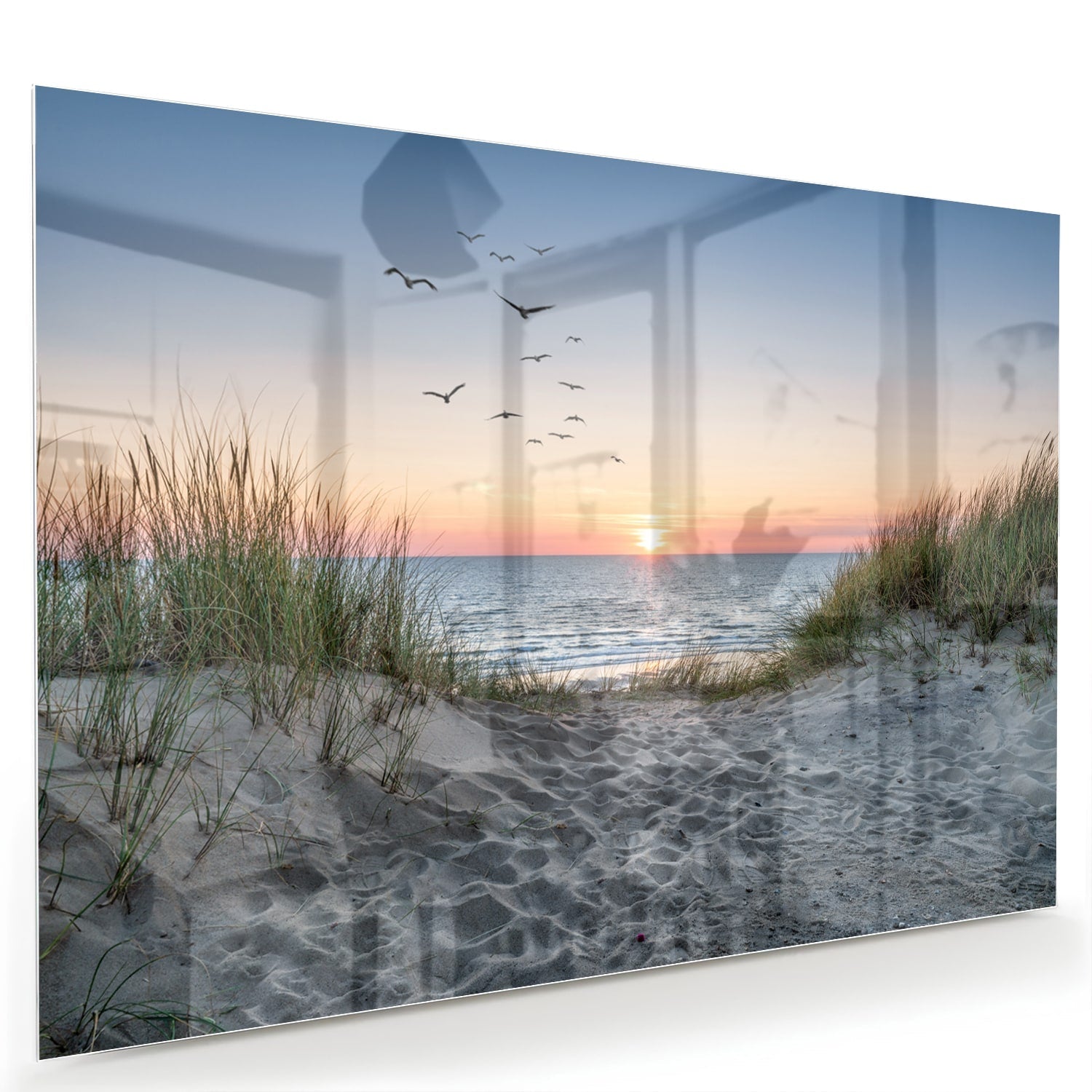 Glasbild mit ruhigem Sonnenuntergang am See – Glasbild aus Sicherheitsglas, Größe 60x40