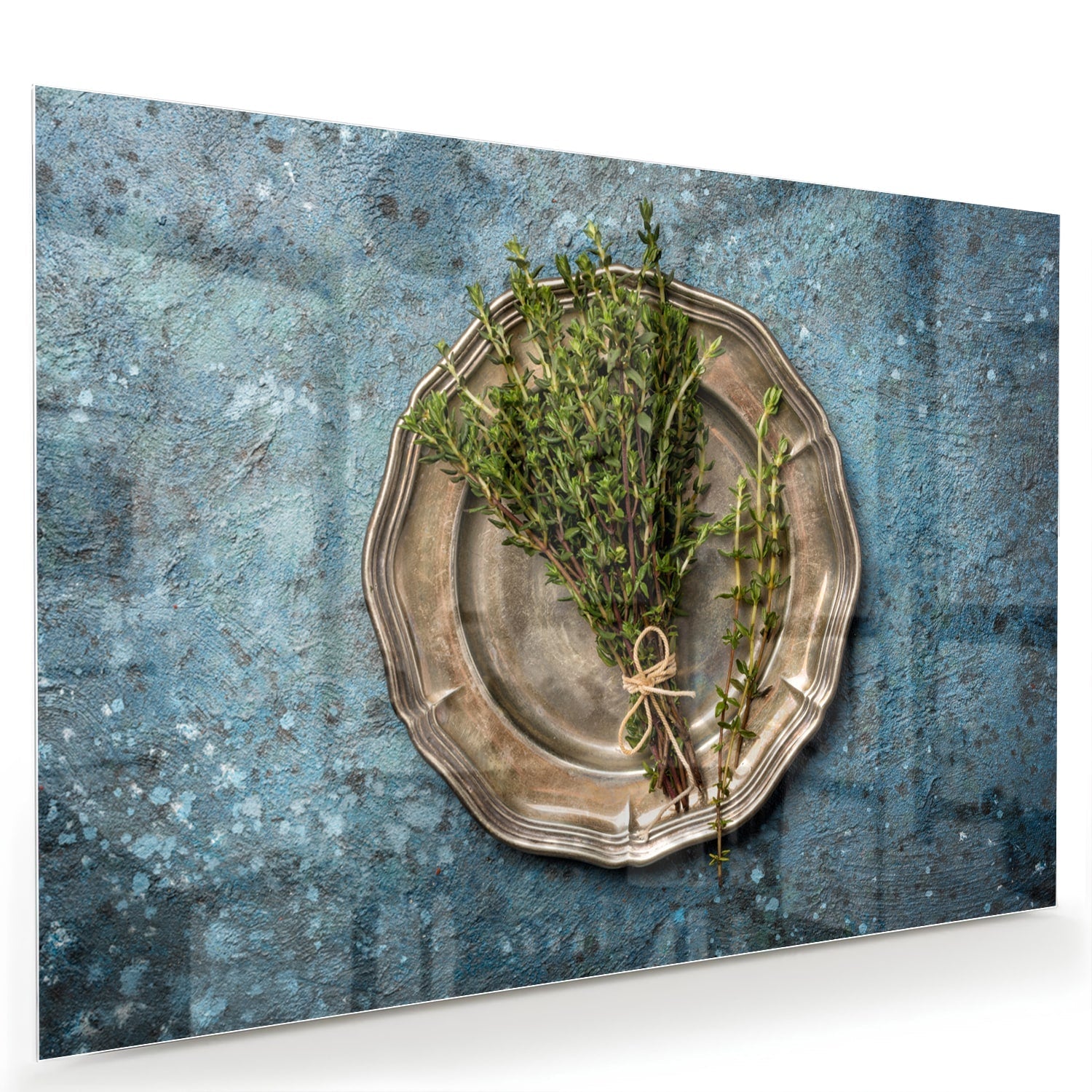 Glasbild mit Grünpflanze in einer antiken Schale – Glasbild aus Sicherheitsglas, Größe 60x40
