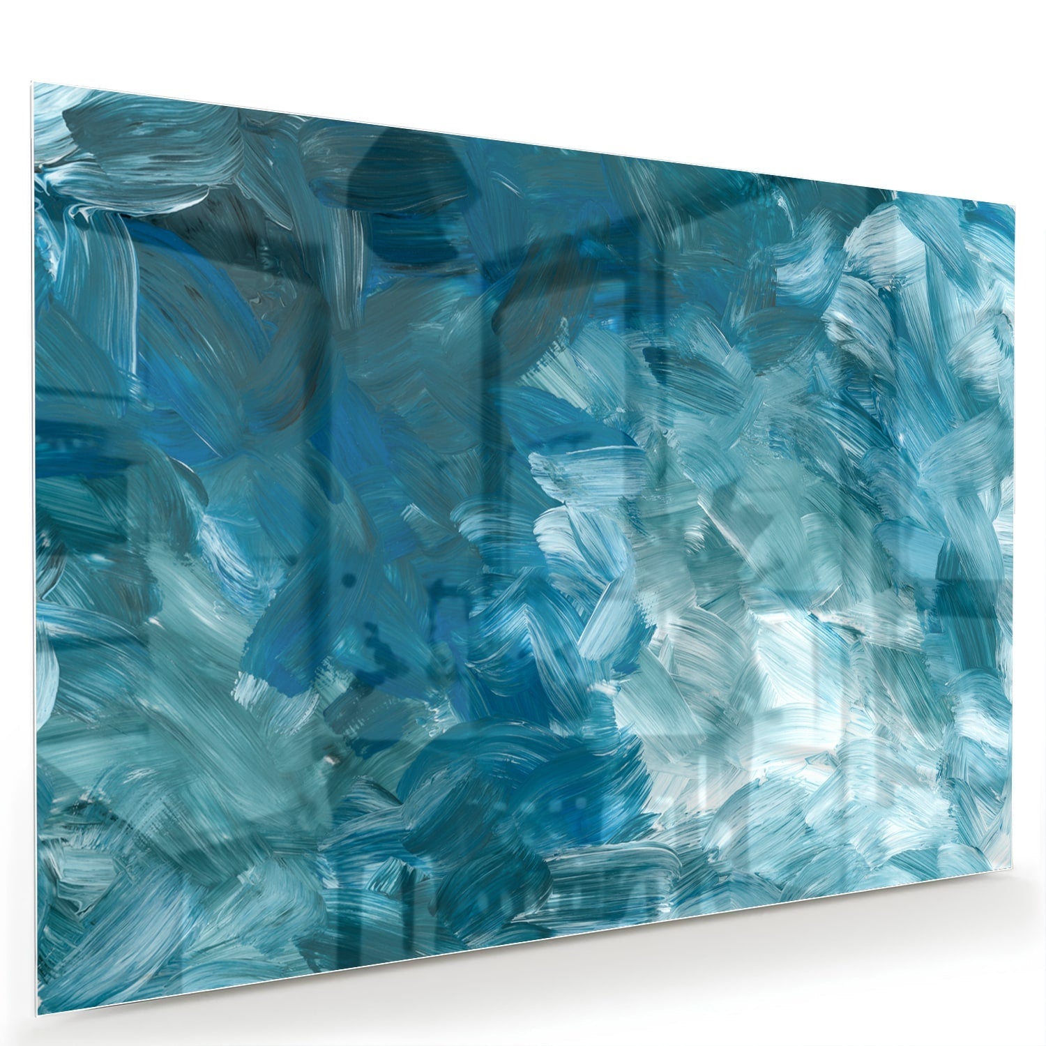 Abstraktes Glasbild in harmonischen Blautönen – Glasbild aus Sicherheitsglas, Größe 60x40