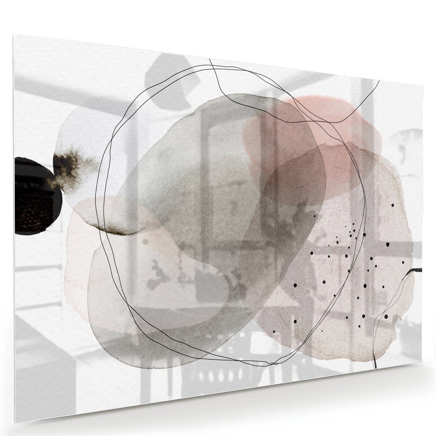 Abstraktes Glasbild mit organischen Formen – Glasbild aus Sicherheitsglas, Größe 60x40