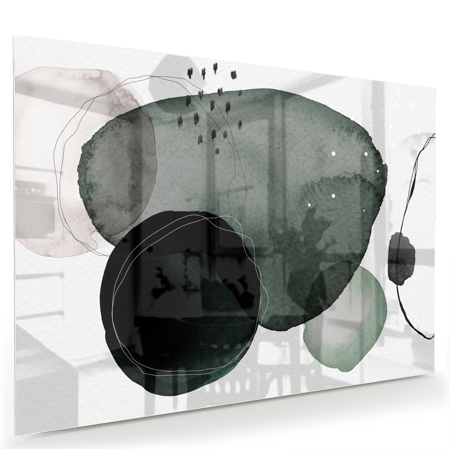Abstraktes Glasbild in grünen Farbtönen – Glasbild aus Sicherheitsglas, Größe 60x40