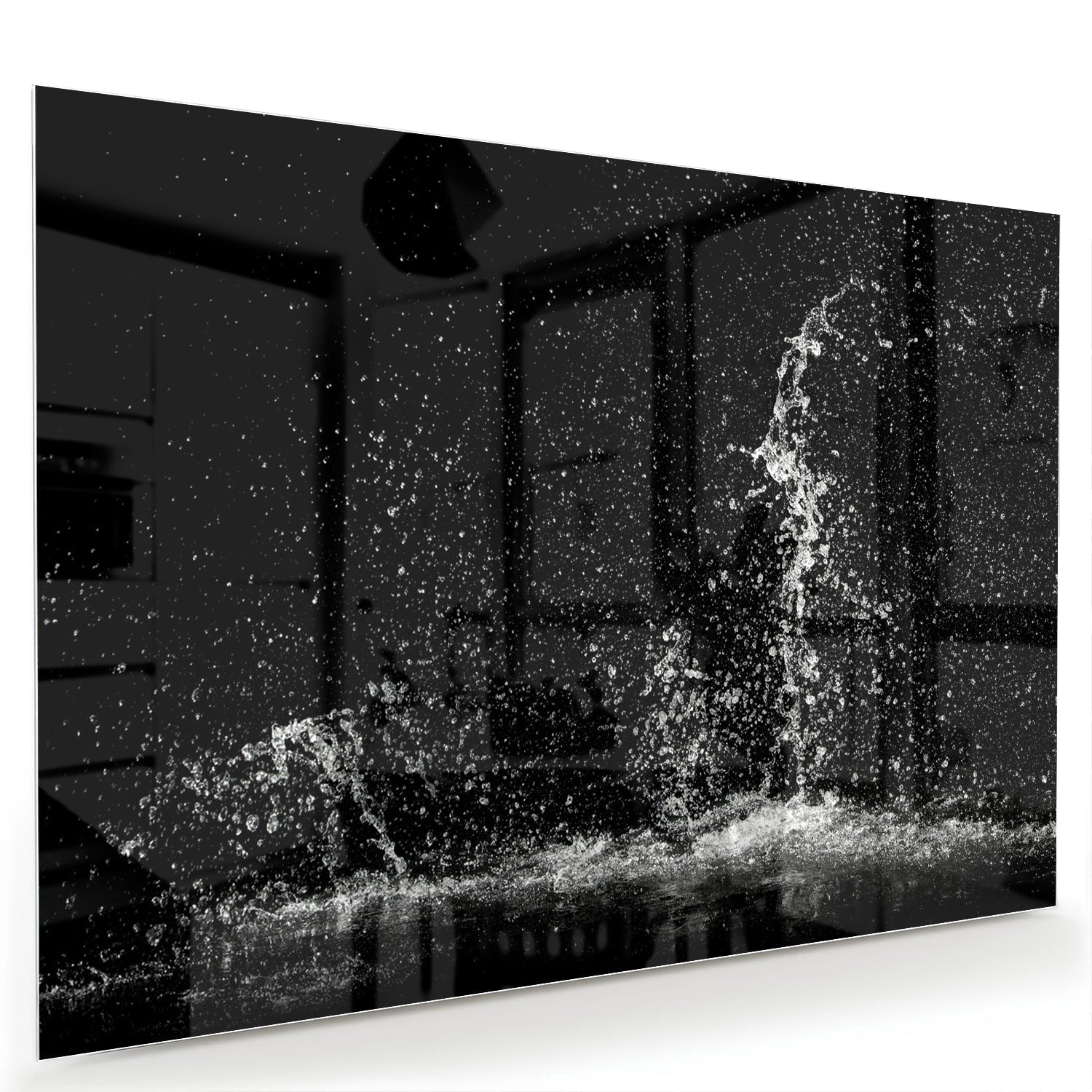 Schwarz-Weiß-Glasbild mit Spritzwassereffekt – Glasbild aus Sicherheitsglas, Größe 60x40