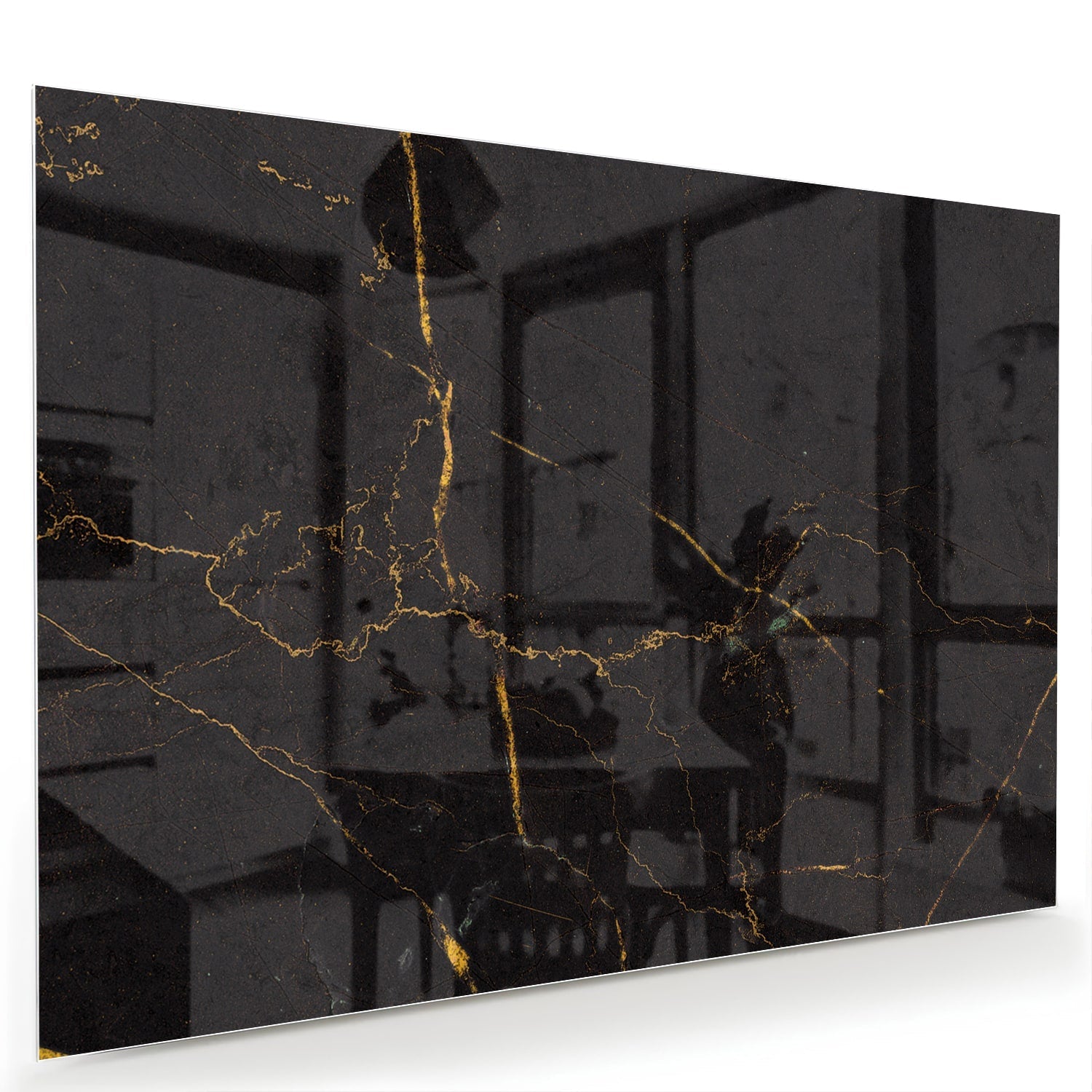 Schwarzes Glasbild mit goldenen Linien – Glasbild aus Sicherheitsglas, Größe 60x40