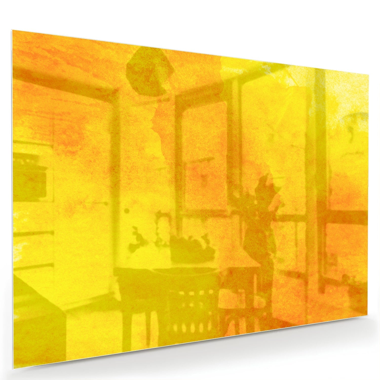 Leuchtend gelbes Glasbild für ein geradliniges Interieur – Glasbild aus Sicherheitsglas, Größe 60x40