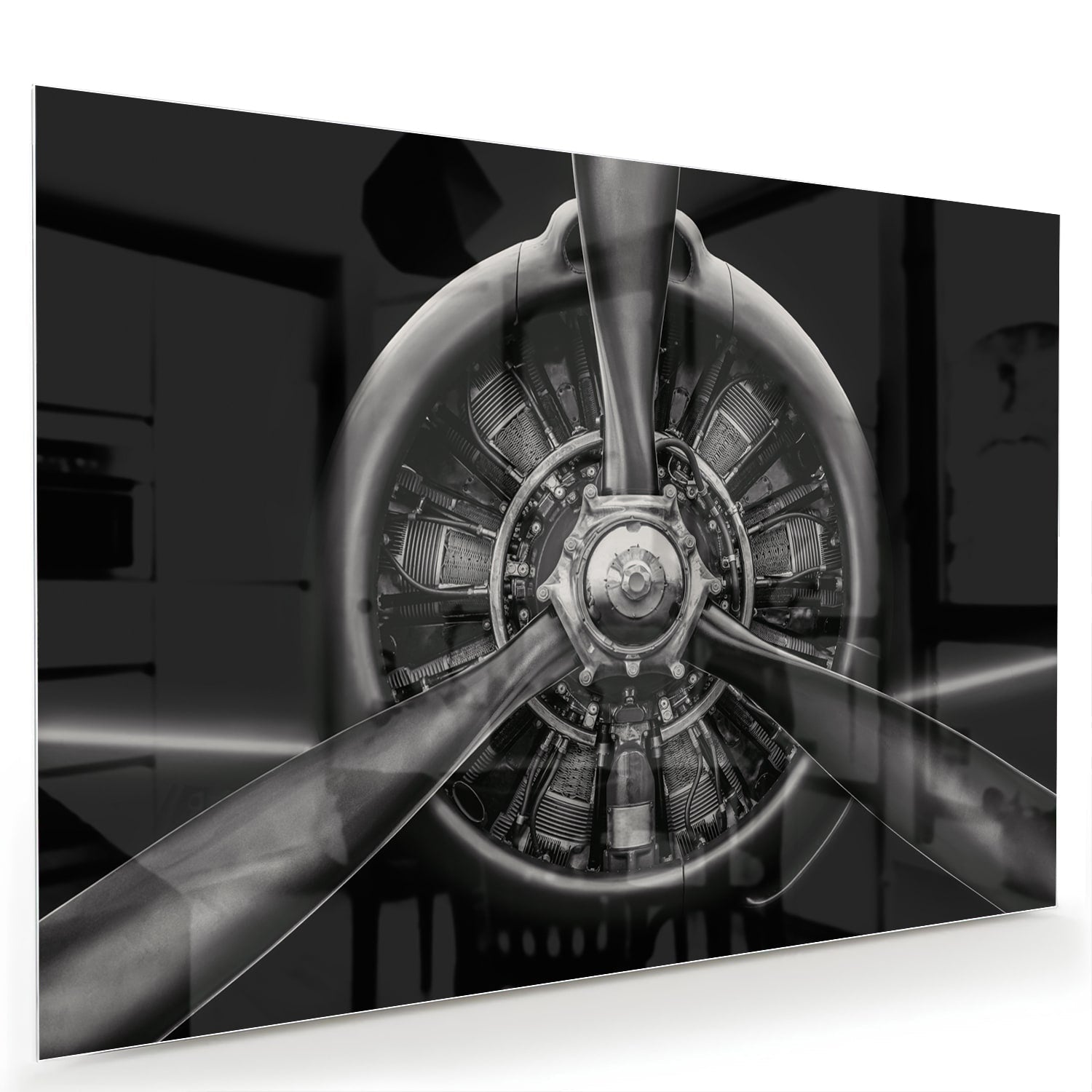 Glasbild mit einem Vintage-Propeller – Glasbild aus Sicherheitsglas, Größe 60x40