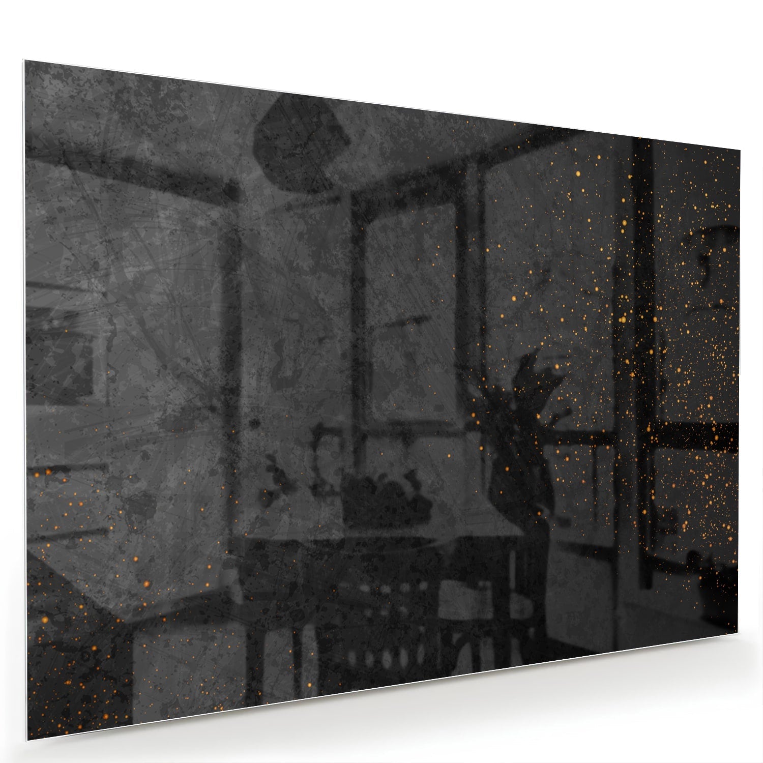 Modernes Glasbild mit dunklem Design und goldenen Akzenten – Glasbild aus Sicherheitsglas, Größe 60x40
