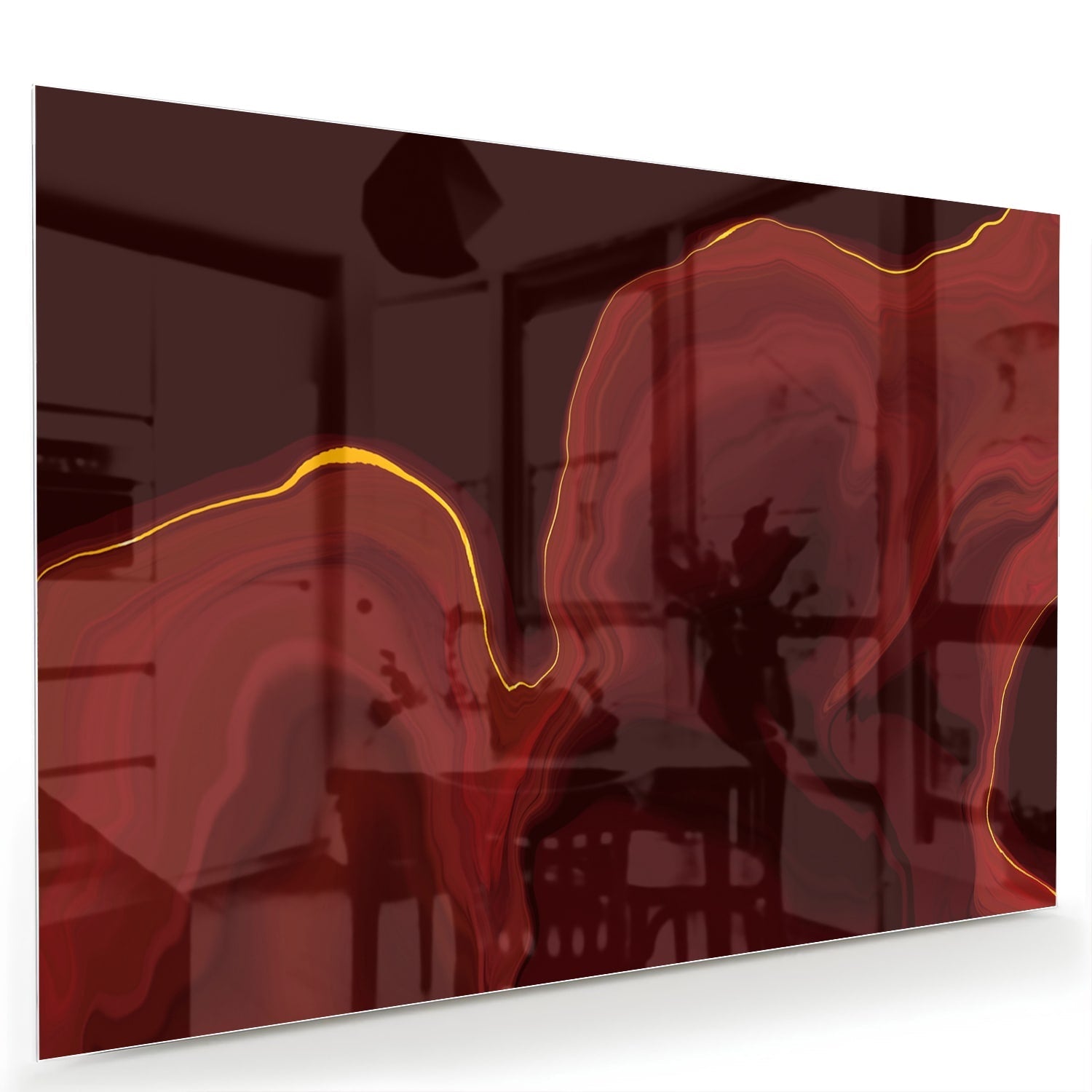 Abstraktes Glasbild mit warmen Rottönen – Glasbild aus Sicherheitsglas, Größe 60x40