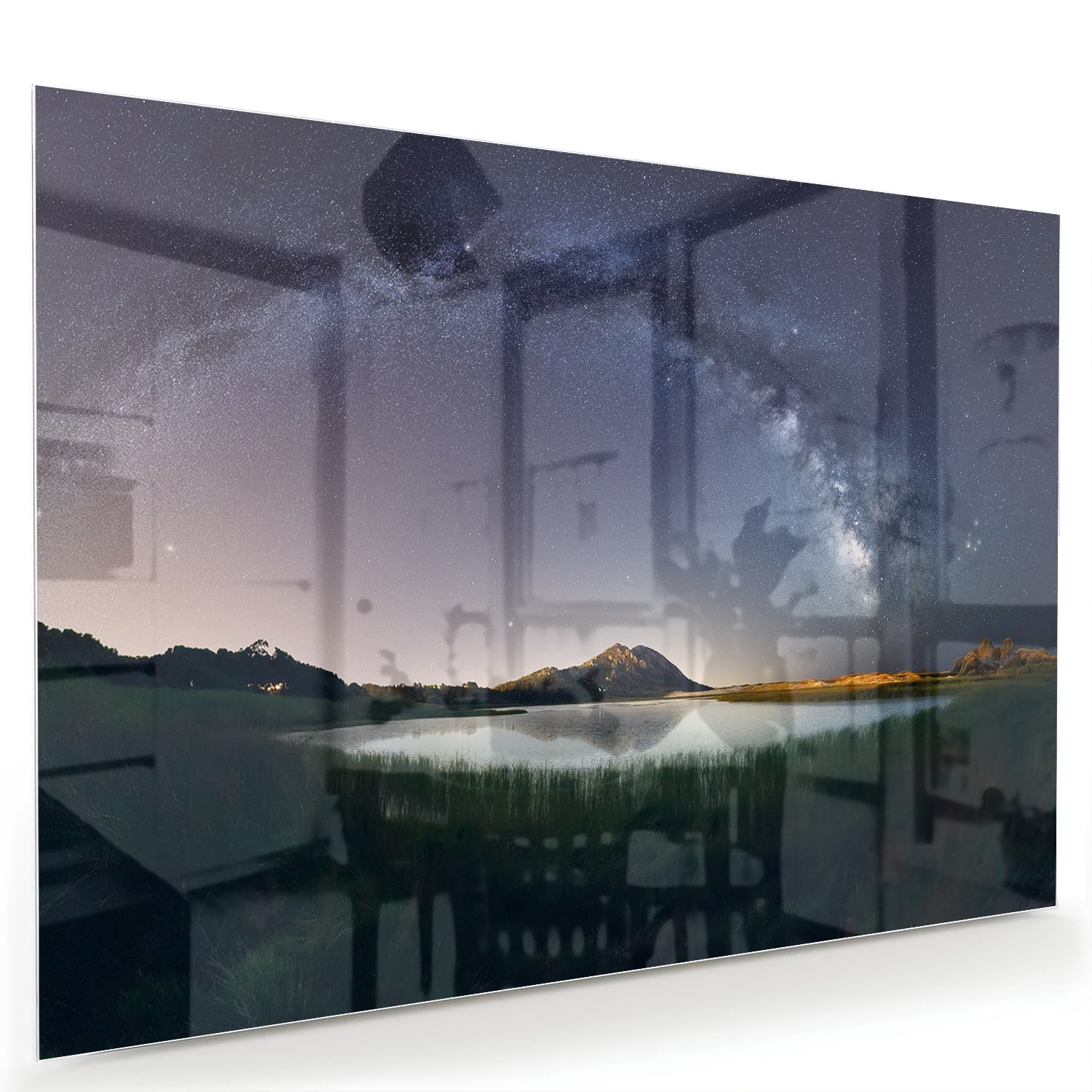 Glasbild: Sternenhimmel und Berge – Glasbild aus Sicherheitsglas, Größe 60x40