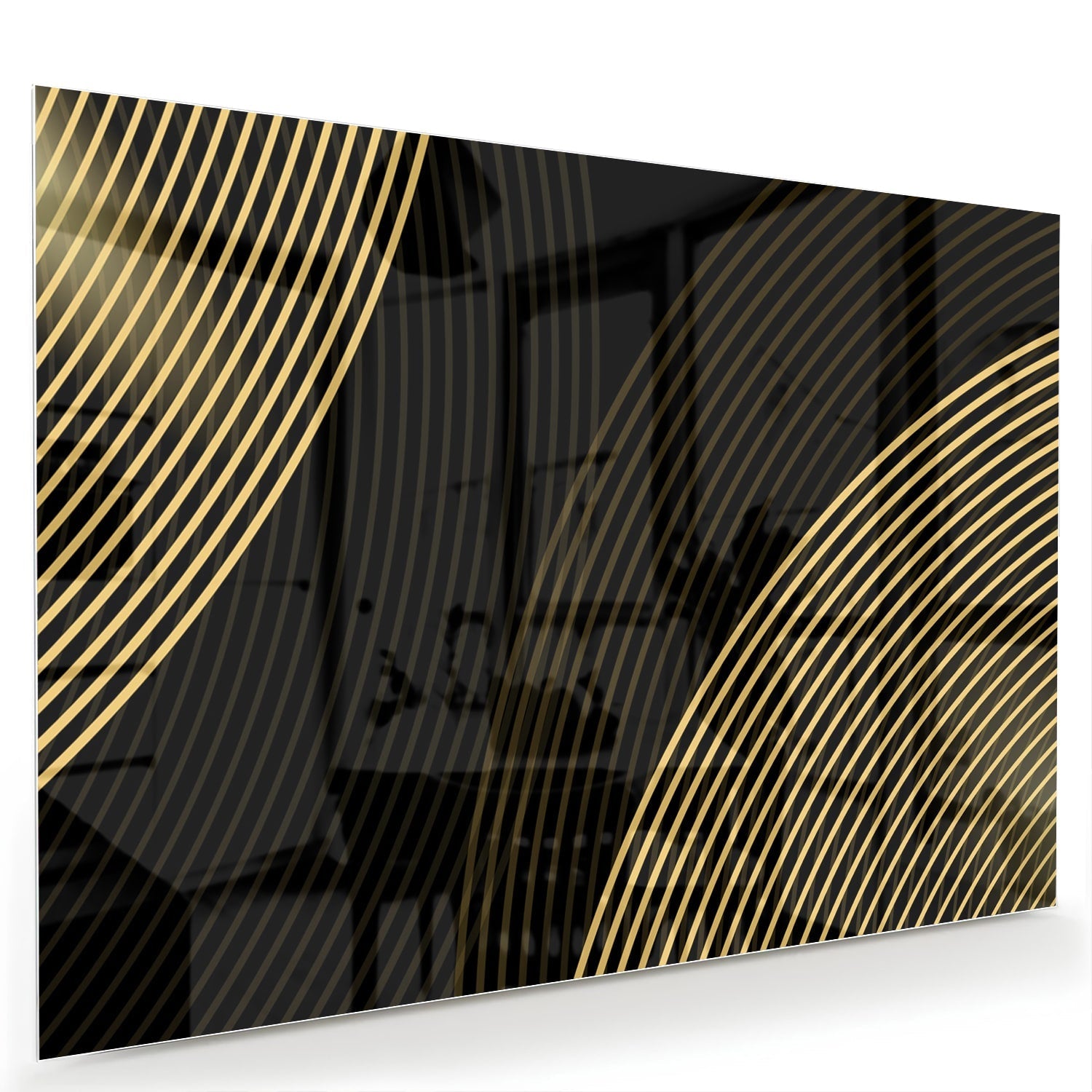Geradliniges Glasbild mit goldenen Linien – Glasbild aus Sicherheitsglas, Größe 60x40