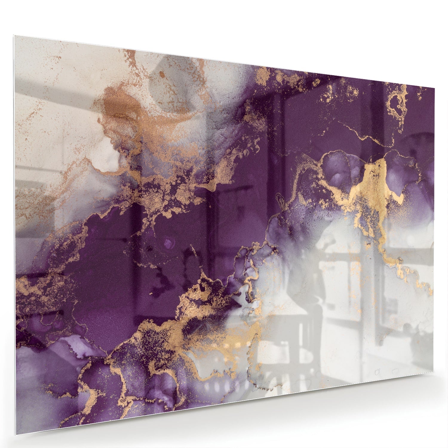 Violettes Glasbild mit goldenen Akzenten – Glasbild aus Sicherheitsglas, Größe 60x40