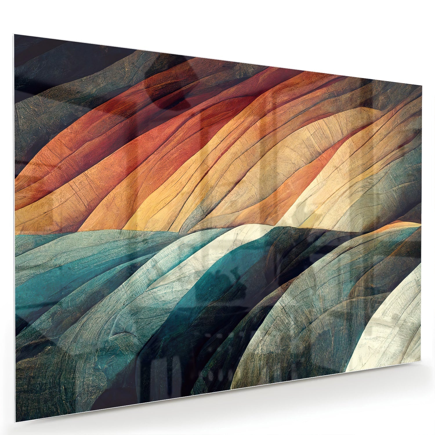 Abstraktes Glasbild mit farbenfrohen Wellen – Glasbild aus Sicherheitsglas, Größe 60x40