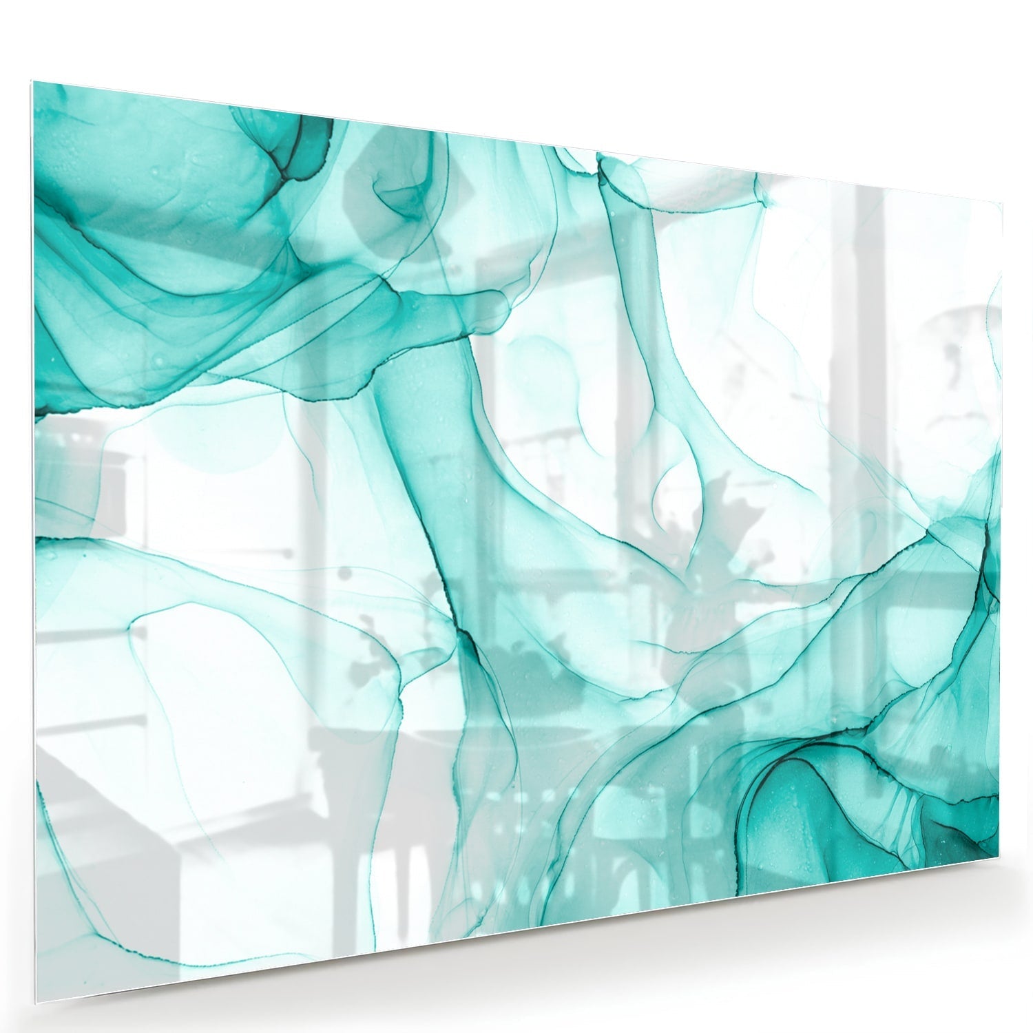 Hellblaues abstraktes Glasbild für elegante Innenräume – Glasbild aus Sicherheitsglas, Größe 60x40