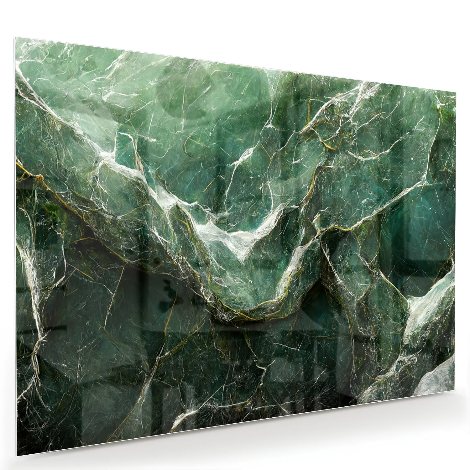 Glasbild mit grüner Marmoroptik – Glasbild aus Sicherheitsglas, Größe 60x40