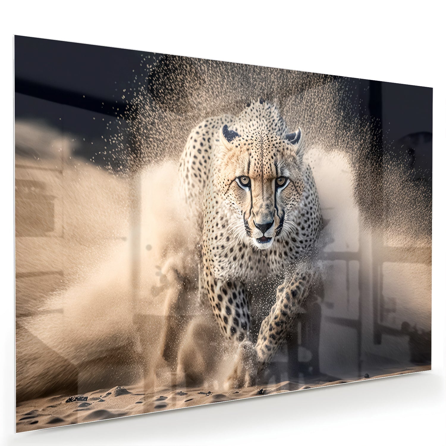Dynamisches Glasbild mit einem Geparden – Glasbild aus Sicherheitsglas, Größe 60x40