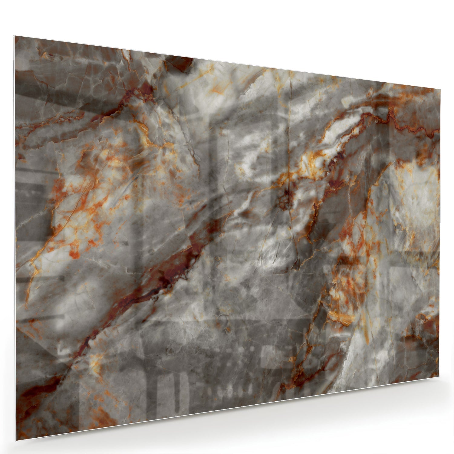 Glänzendes Glasbild mit Marmoroptik in Grau – Glasbild aus Sicherheitsglas, Größe 60x40