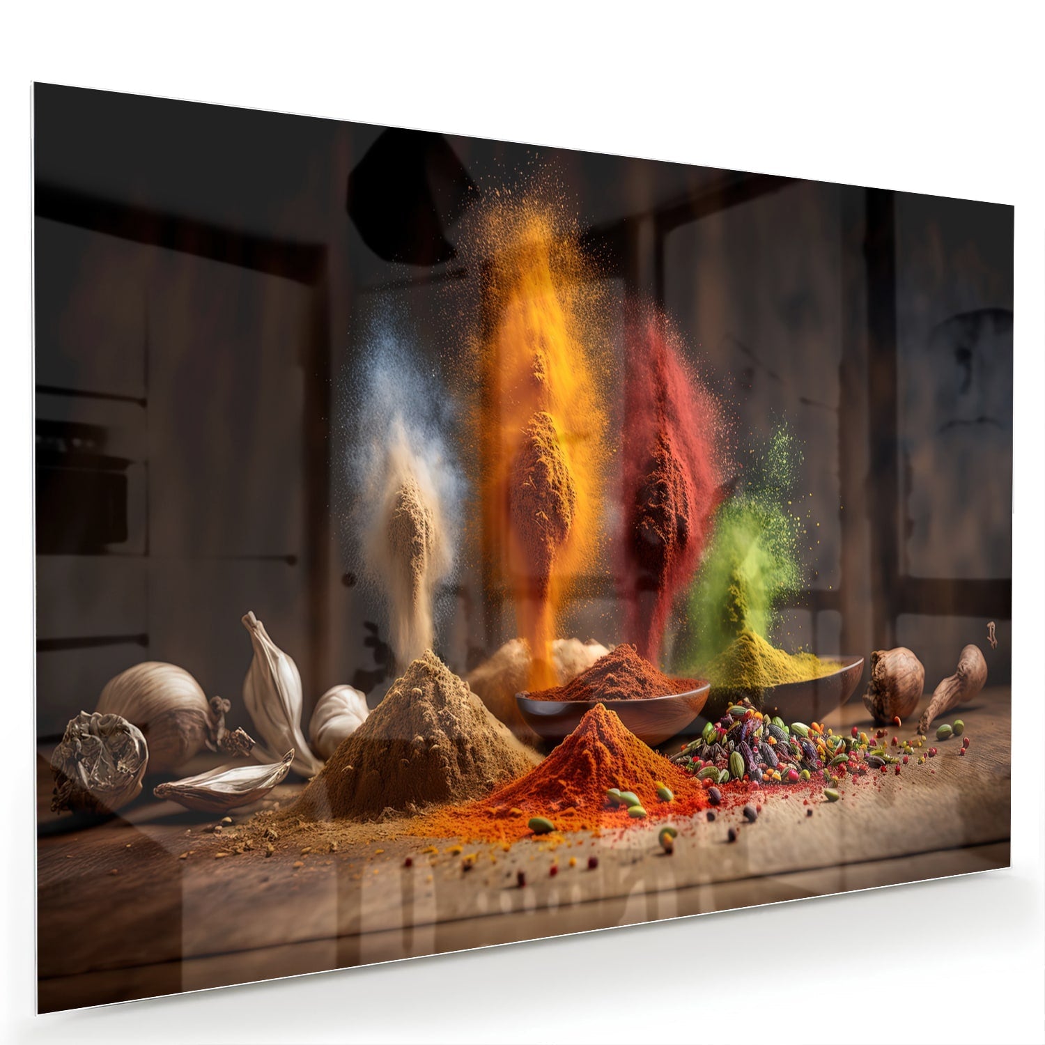 Farbenfrohe Gewürze: Glasbild für die Küche – Glasbild aus Sicherheitsglas, Größe 60x40
