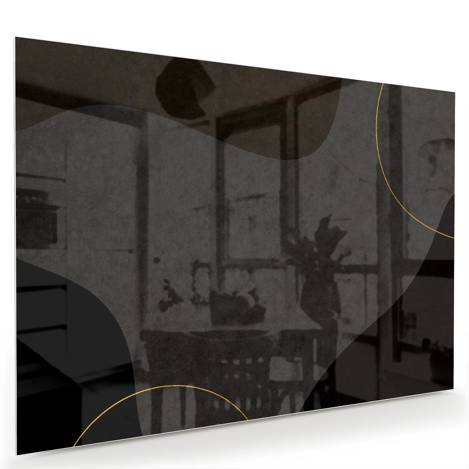 Modernes Glasbild mit abstrakten Formen in Schwarz – Glasbild aus Sicherheitsglas, Größe 60x40