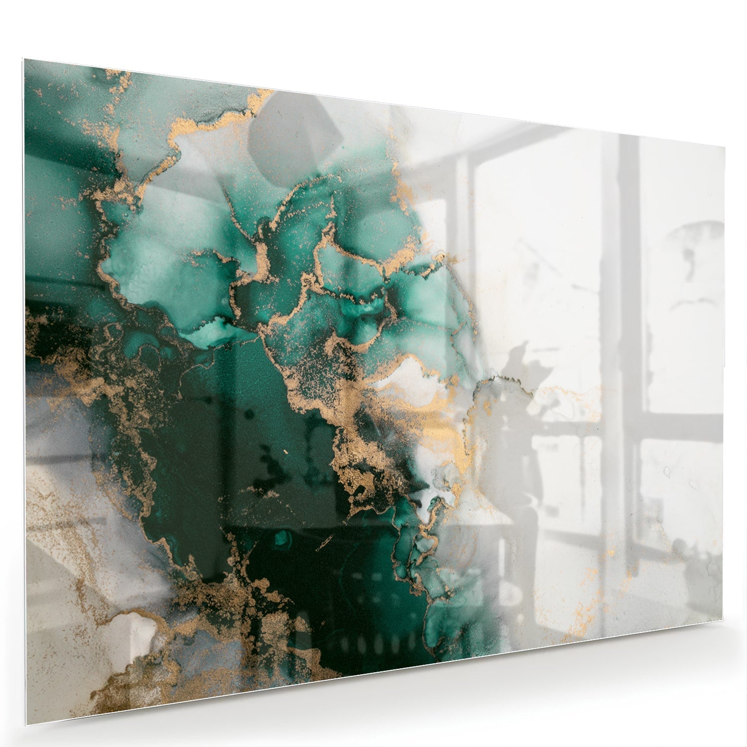 Elegantes Glasbild in grünen Farbtönen – Glasbild aus Sicherheitsglas, Größe 60x40