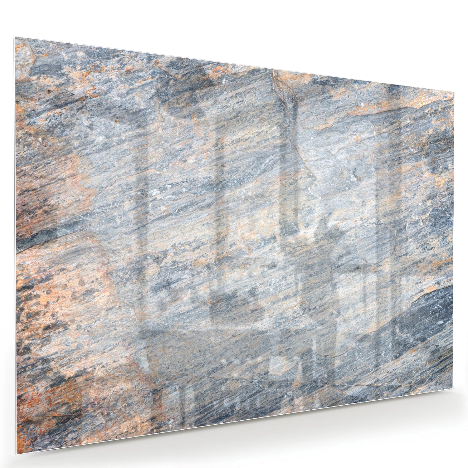 Abstraktes Glasbild mit blauen und orangefarbenen Tönen – Glasbild aus Sicherheitsglas, Größe 60x40