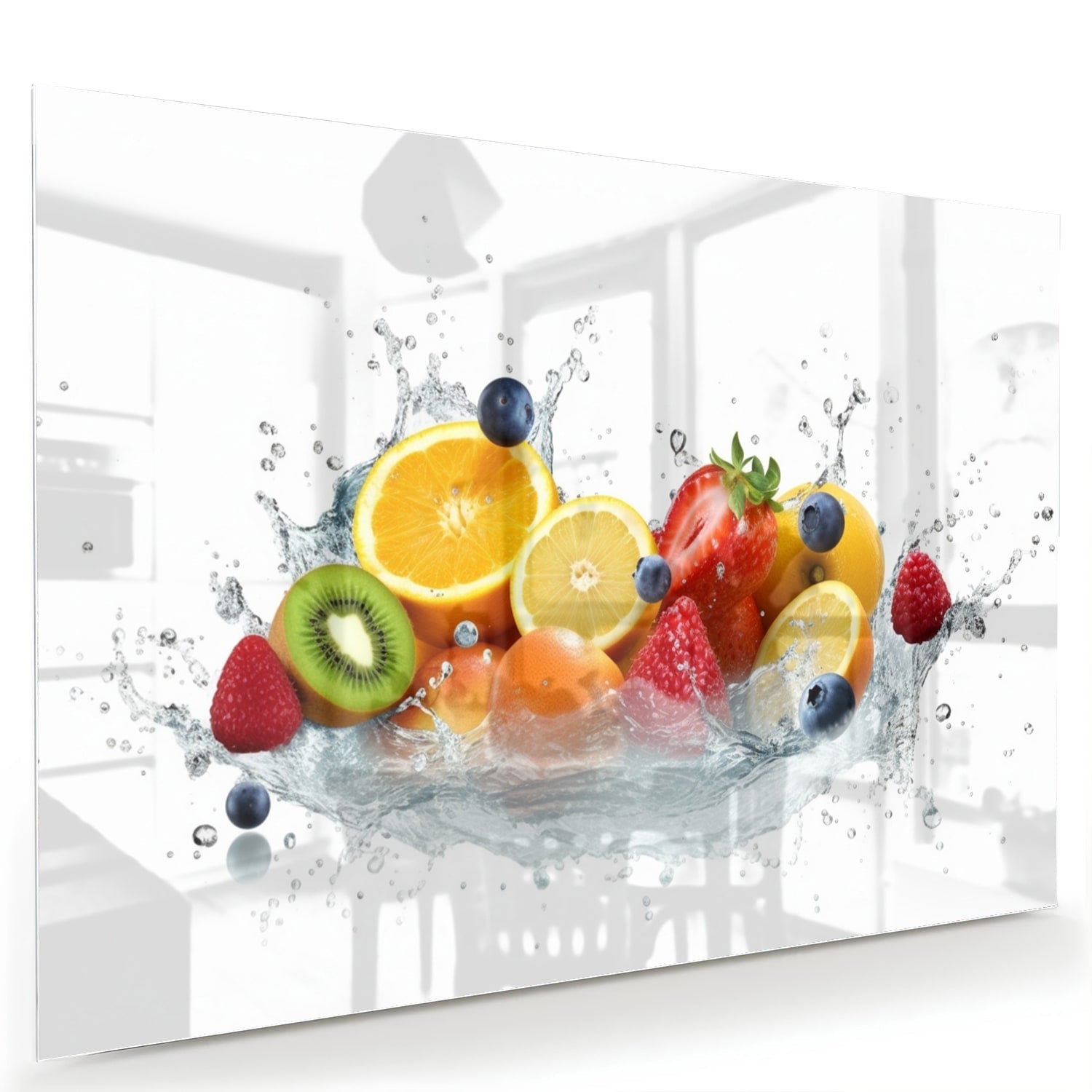 Stimmungsvolles Glasbild mit farbenfroher Fruchtkomposition – Glasbild aus Sicherheitsglas, Größe 60x40