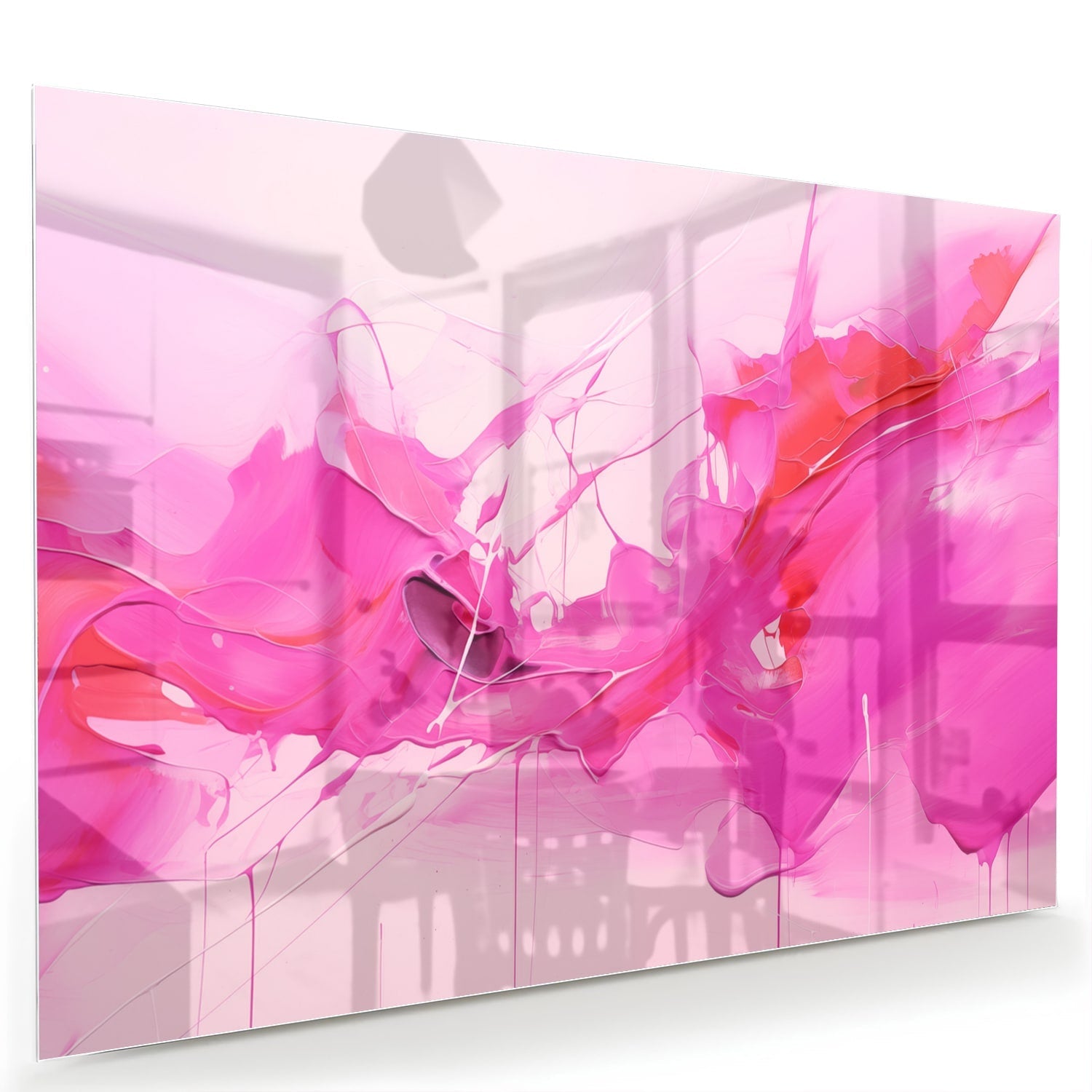 Abstraktes Glasbild in leuchtenden Rosatönen – Glasbild aus Sicherheitsglas, Größe 60x40