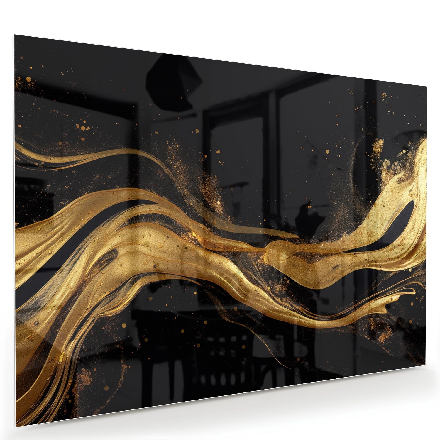 Elegantes Glasbild mit goldenen Linien – Glasbild aus Sicherheitsglas, Größe 60x40