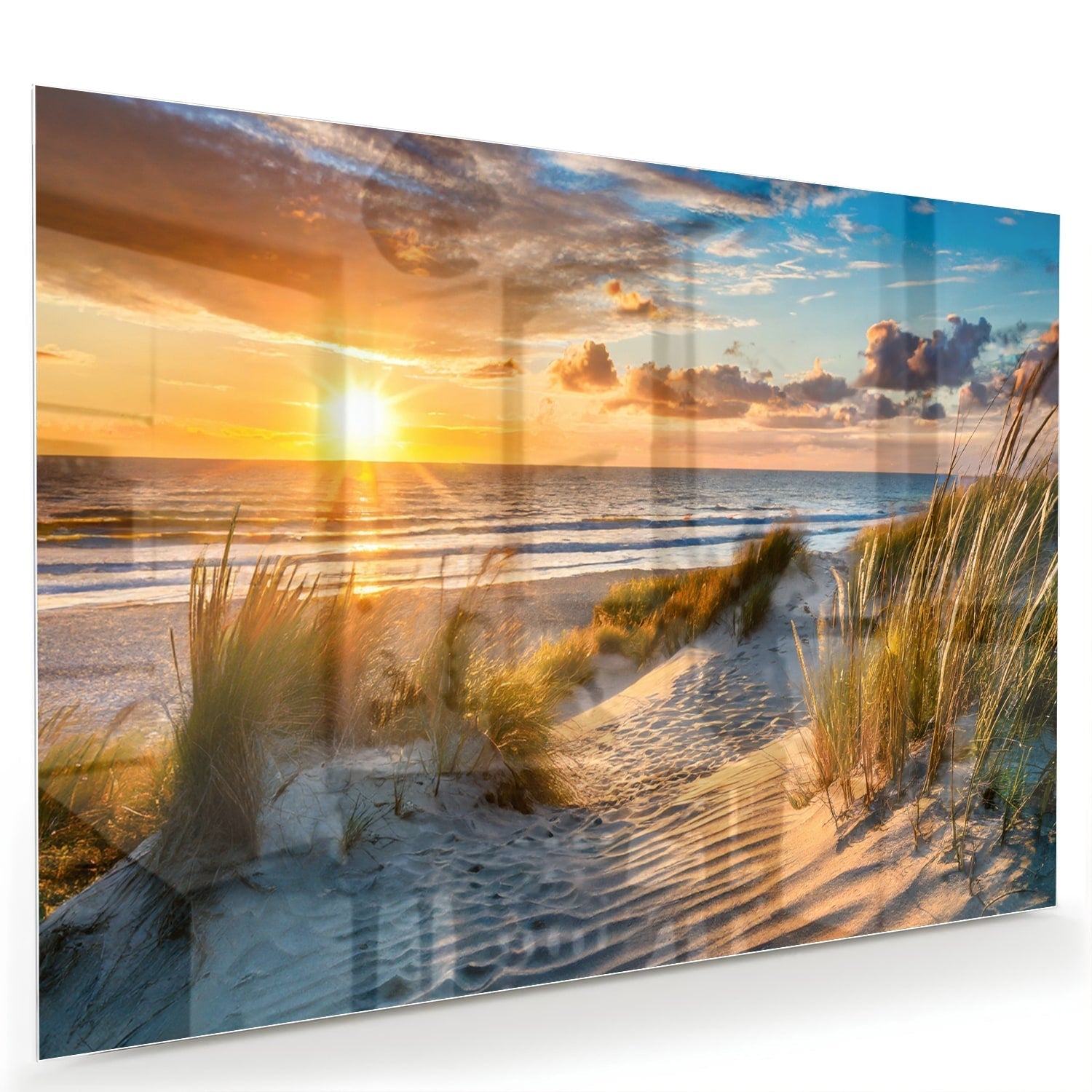 Glasbild – Sonnenuntergang am Strand – Glasbild aus Sicherheitsglas, Größe 60x40