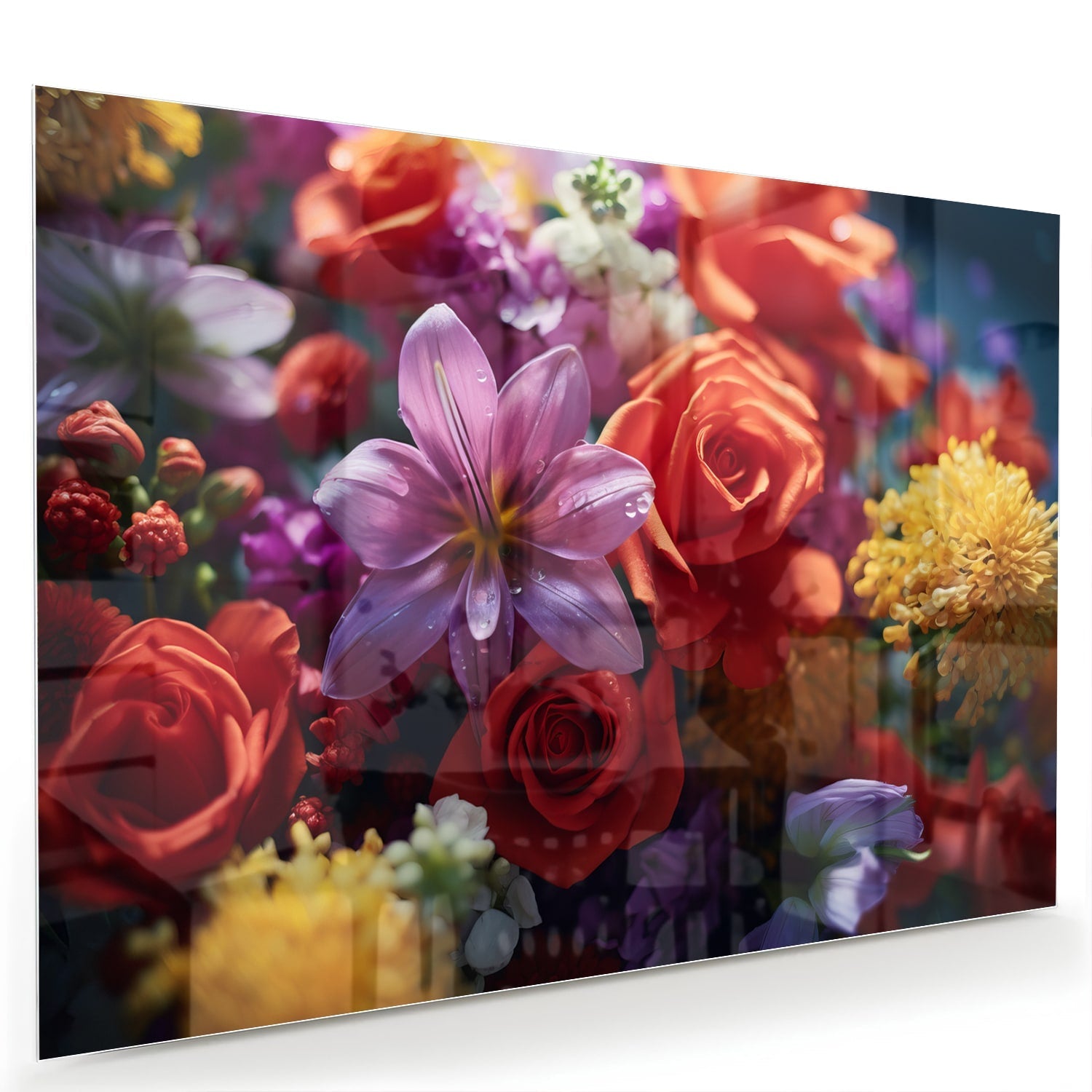Farbenfrohes Glasbild mit Blütenpracht – Glasbild aus Sicherheitsglas, Größe 60x40