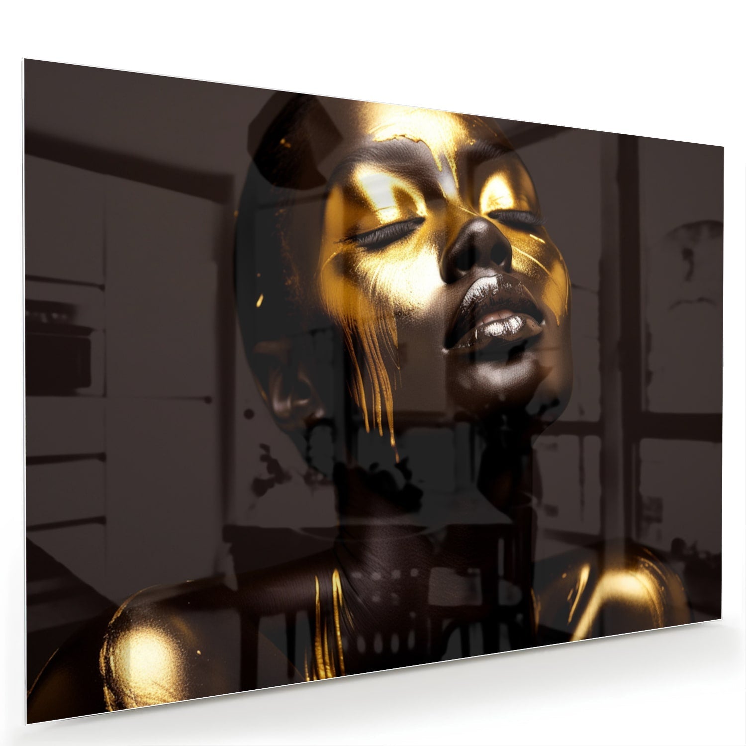 Elegantes Glasbild mit goldenen Akzenten – Glasbild aus Sicherheitsglas, Größe 60x40