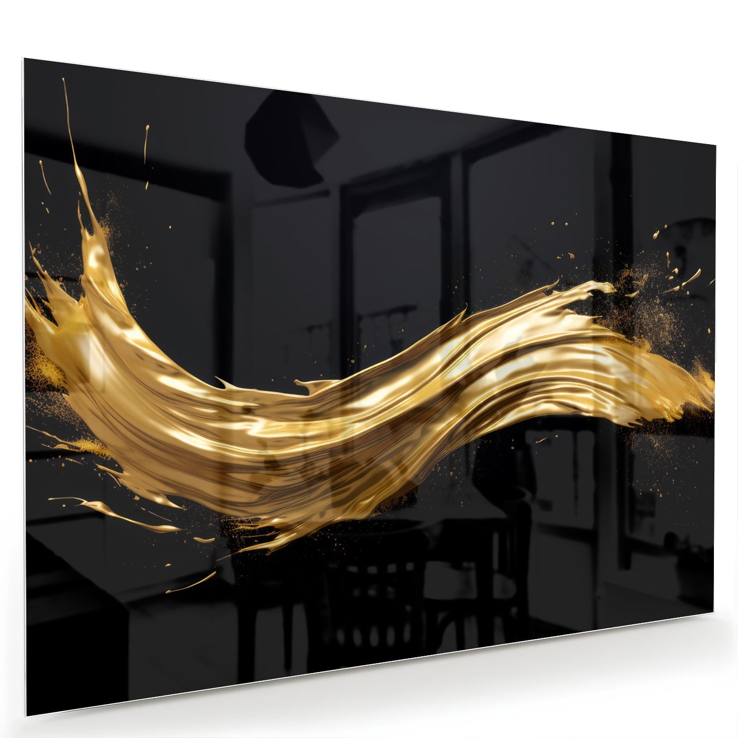 Glasbild mit goldenem Glanz auf schwarzem Hintergrund – Glasbild aus Sicherheitsglas, Größe 60x40