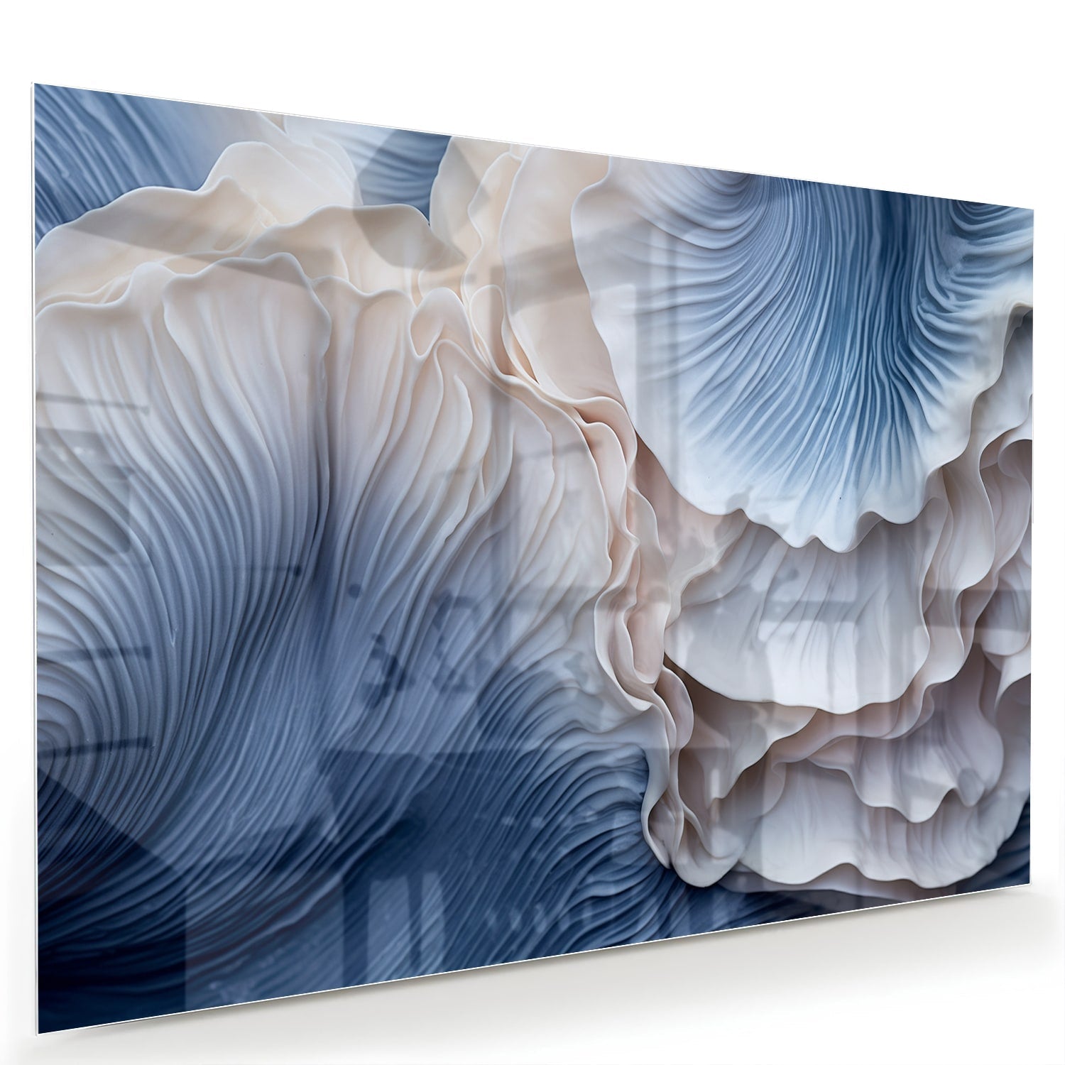 Elegantes Glasbild mit blauen und weißen Mustern – Glasbild aus Sicherheitsglas, Größe 60x40