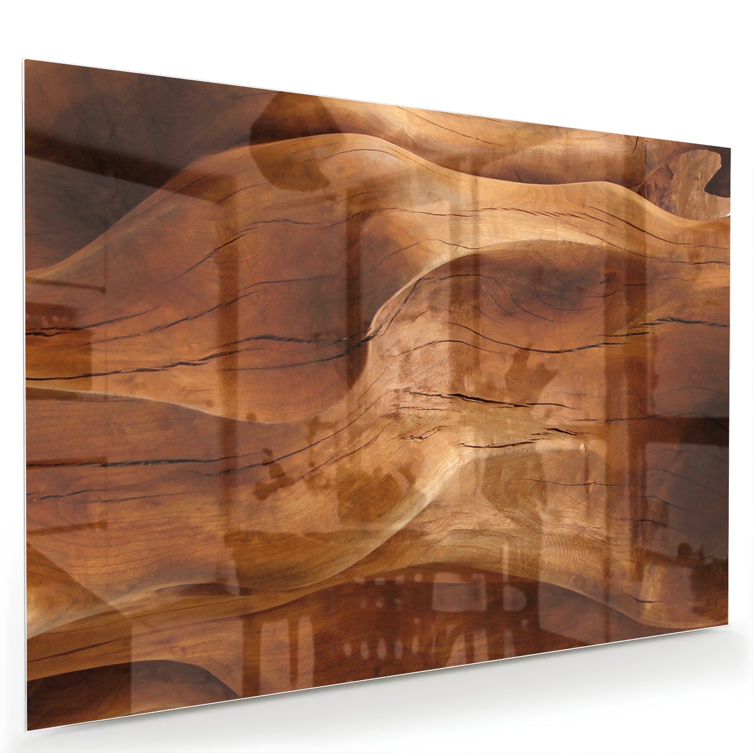 Abstraktes Glasbild mit warmen Holztönen – Glasbild aus Sicherheitsglas, Größe 60x40