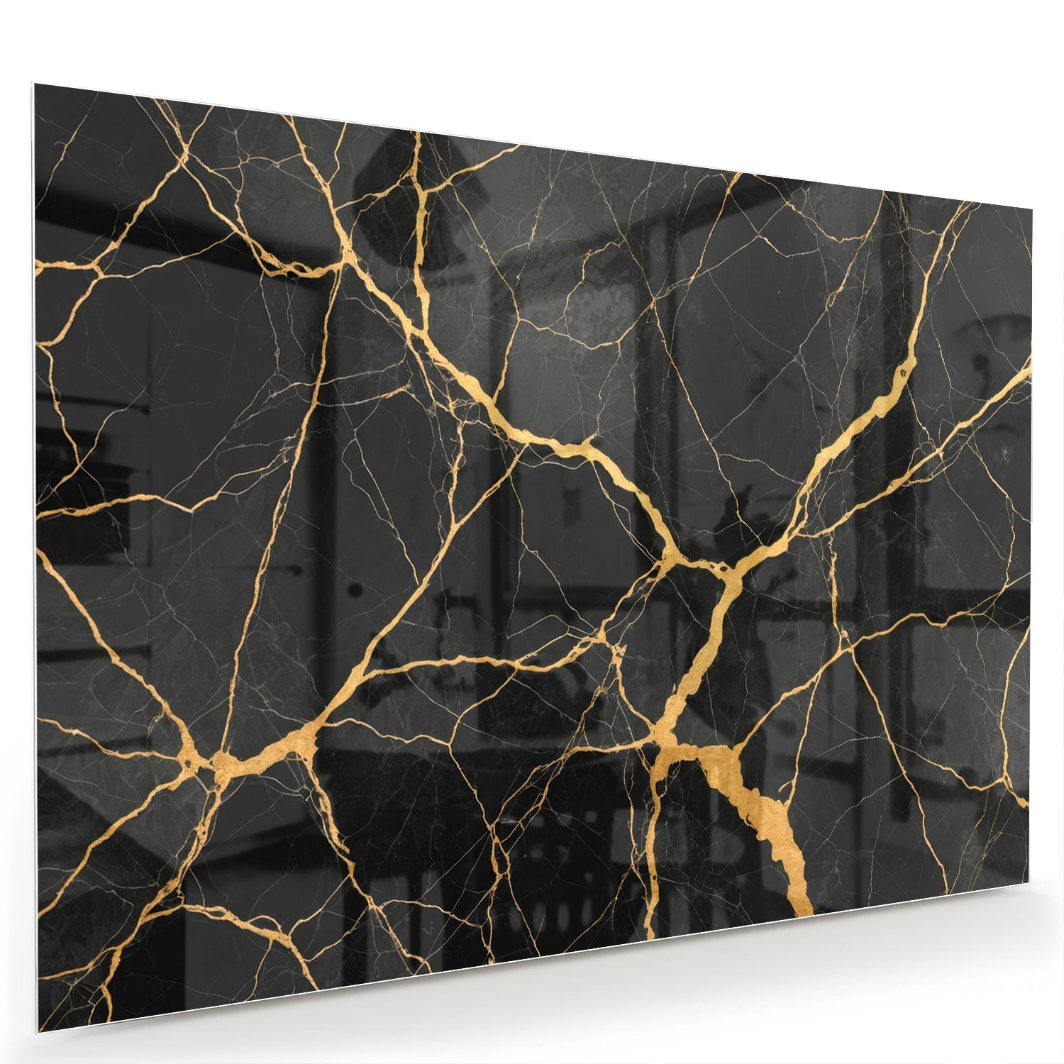 Elegantes Glasbild mit schwarz-goldenem Muster – Glasbild aus Sicherheitsglas, Größe 60x40