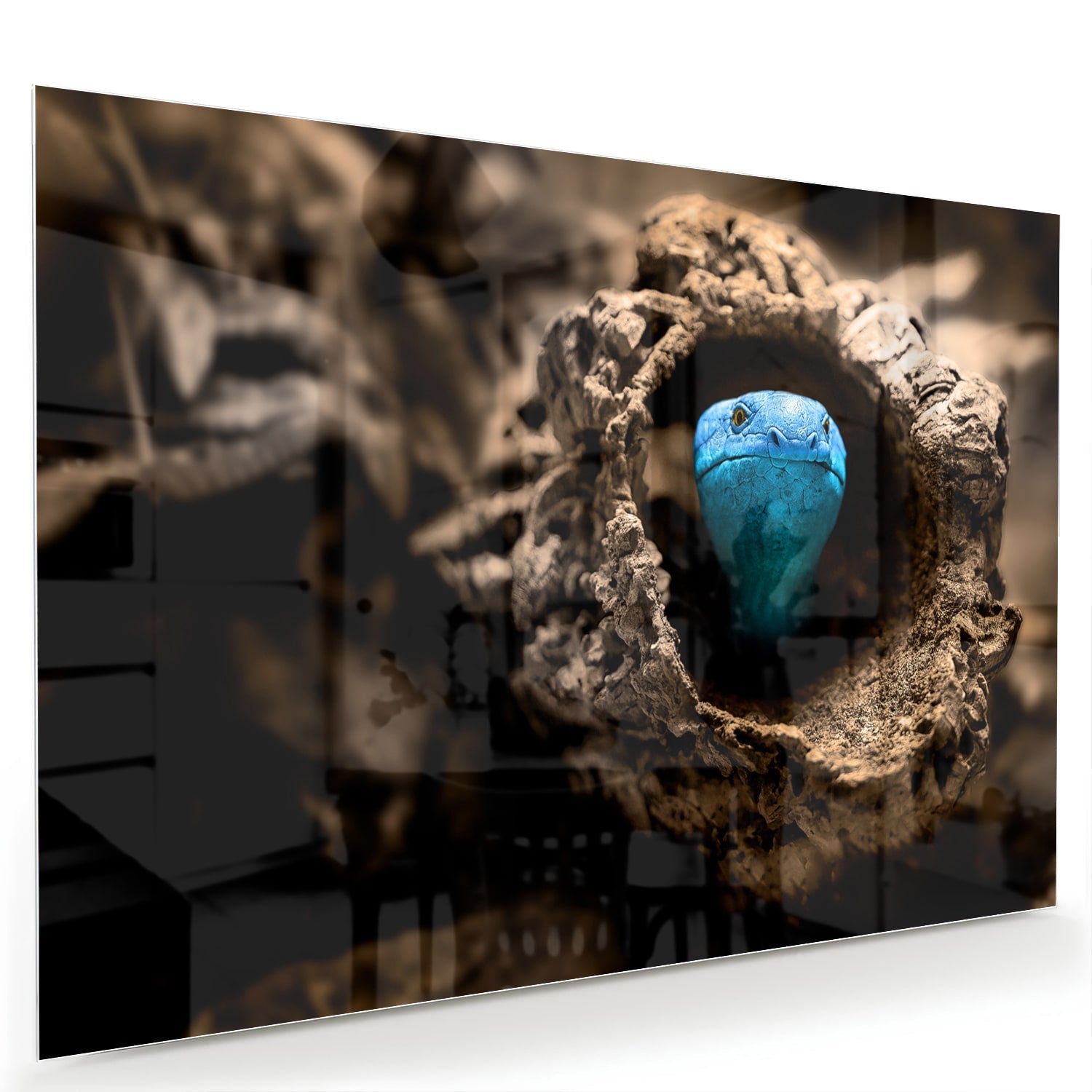 Glasbild mit einer blauen Perle in einem Nest – Glasbild aus Sicherheitsglas, Größe 60x40