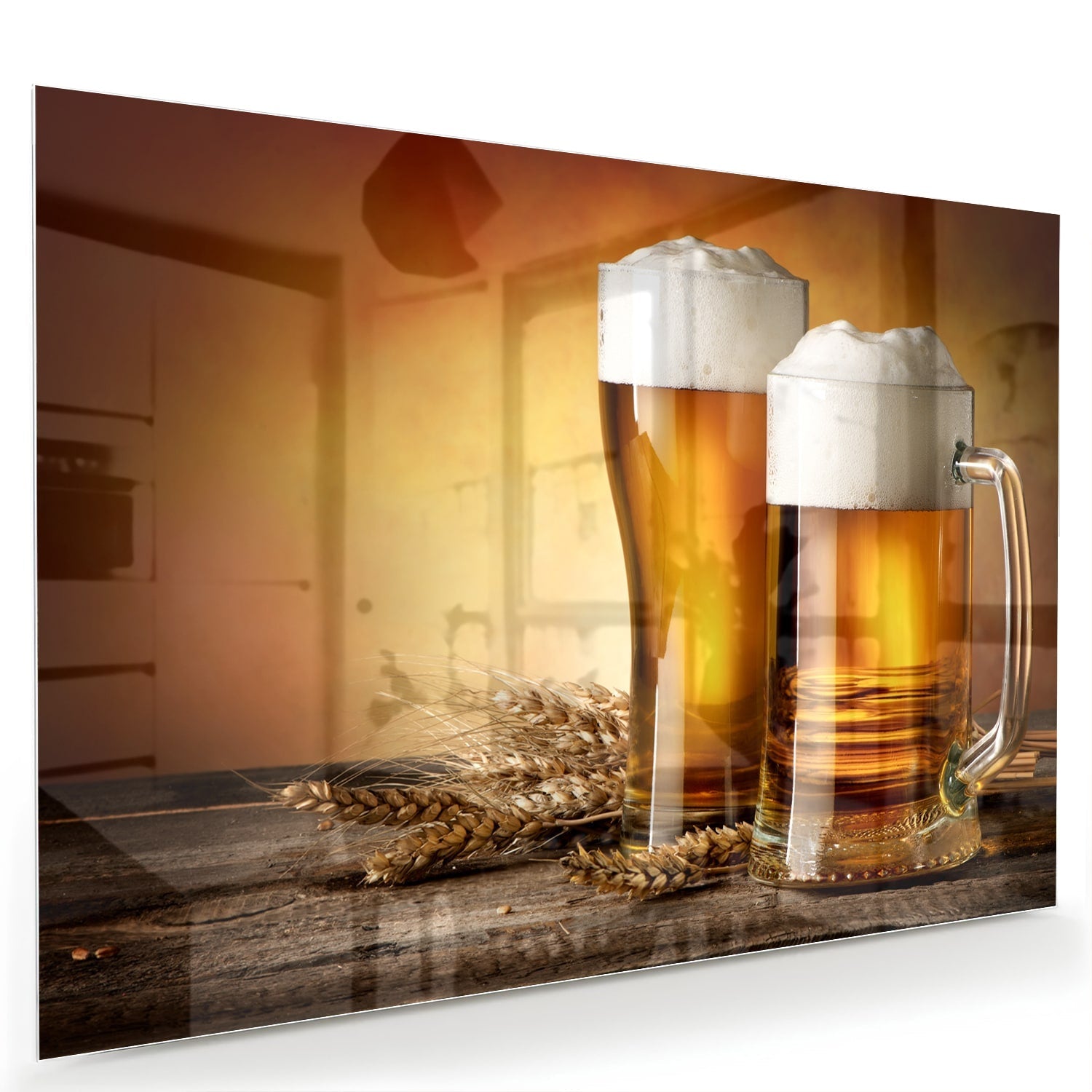 Stilvolles Glasbild mit Bier und Gerste – Glasbild aus Sicherheitsglas, Größe 60x40