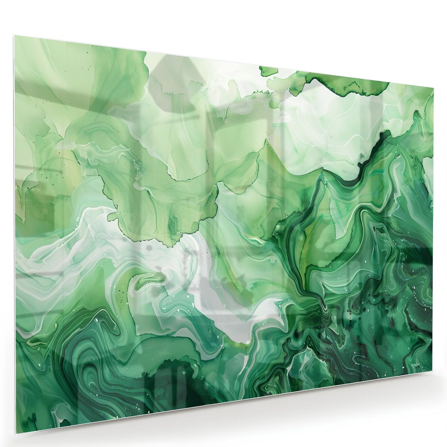 Grünes marmoriertes Glasbild für moderne Innenräume – Glasbild aus Sicherheitsglas, Größe 60x40