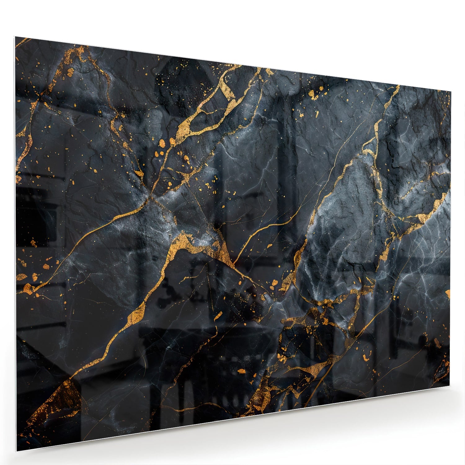 Elegantes Glasbild mit Marmoroptik und goldenen Adern – Glasbild aus Sicherheitsglas, Größe 60x40