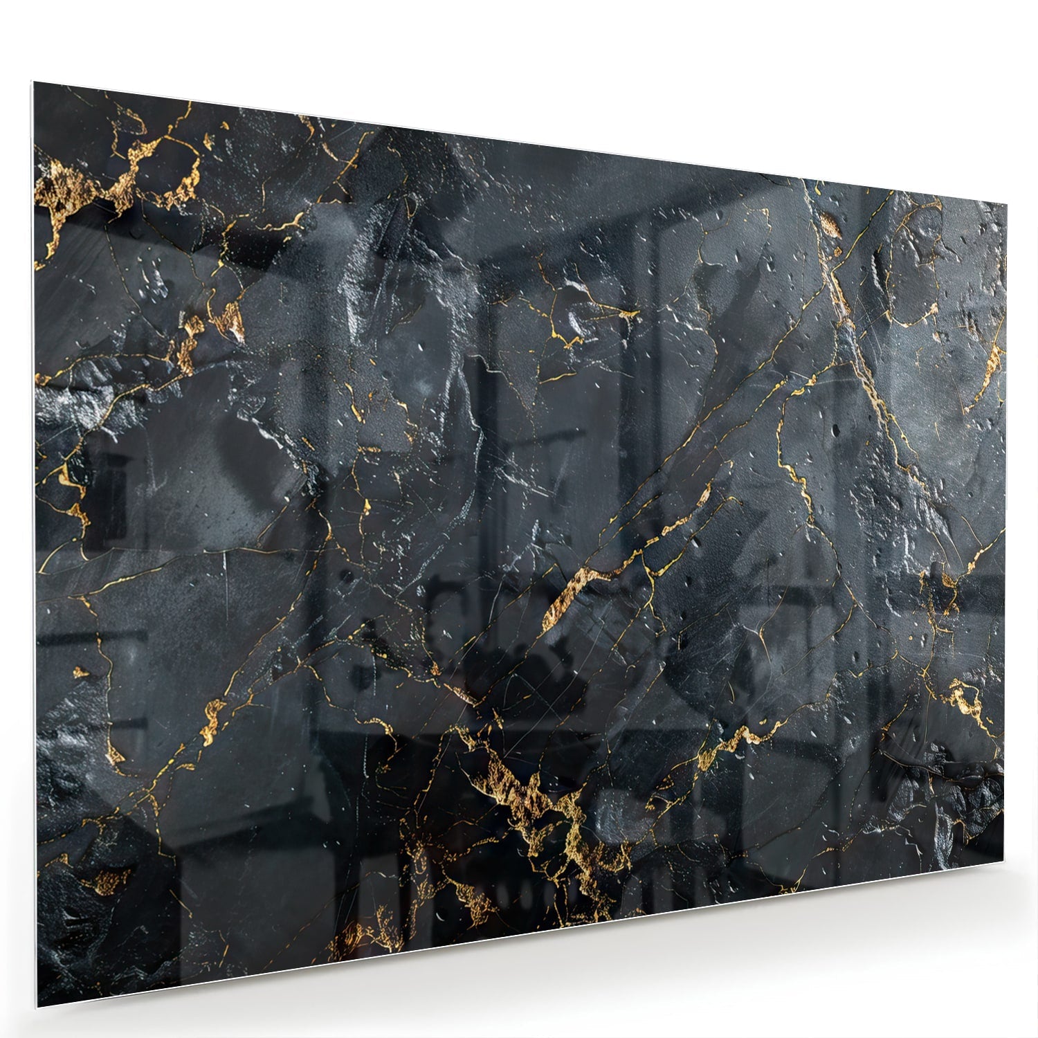 Elegantes Glasbild mit goldener Marmoroptik – Glasbild aus Sicherheitsglas, Größe 60x40