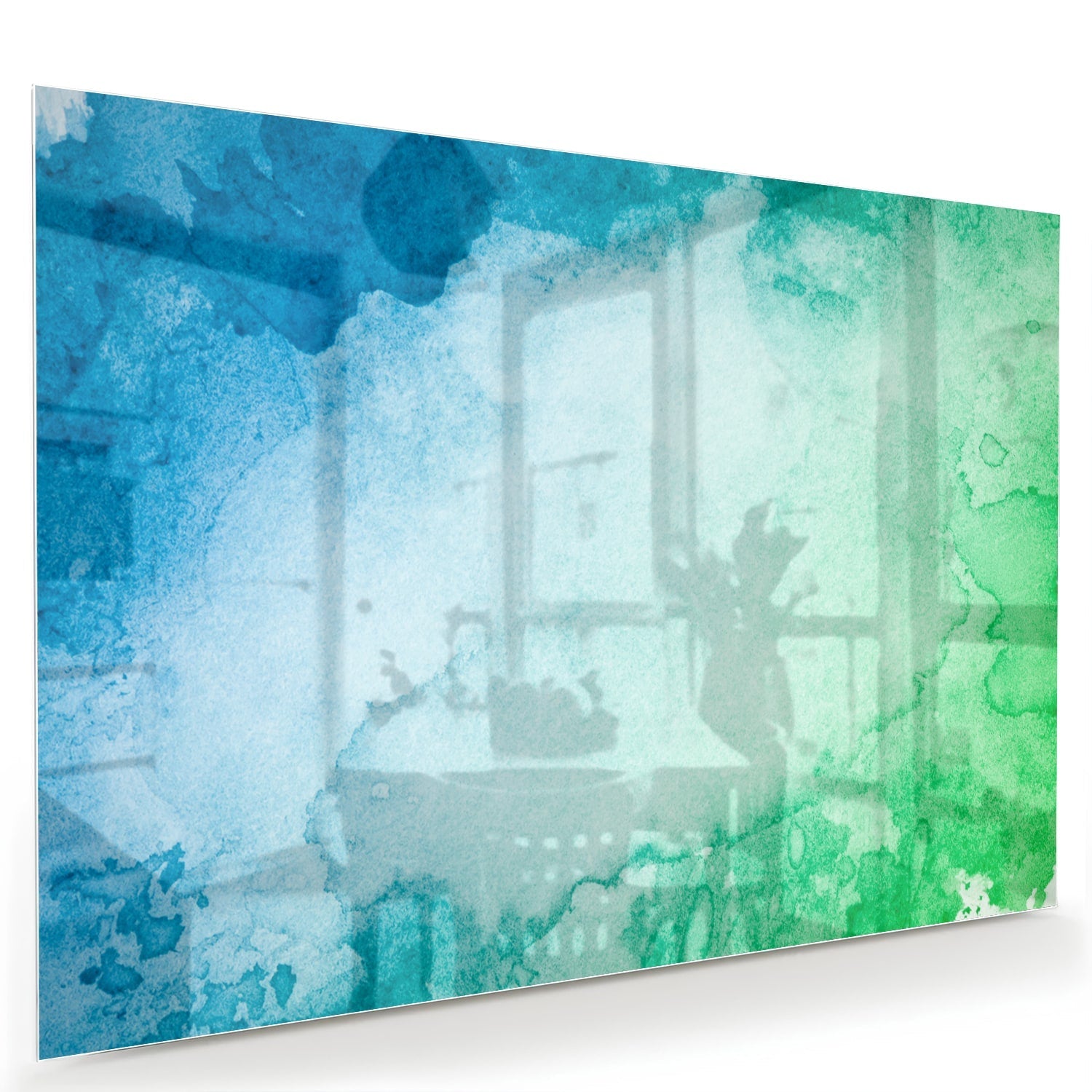 Abstraktes Glasbild in Blau und Grün – Glasbild aus Sicherheitsglas, Größe 60x40