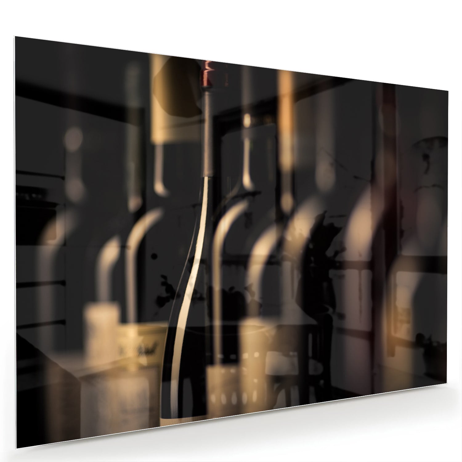 Elegantes Glasbild mit Weinflaschen – Glasbild aus Sicherheitsglas, Größe 60x40