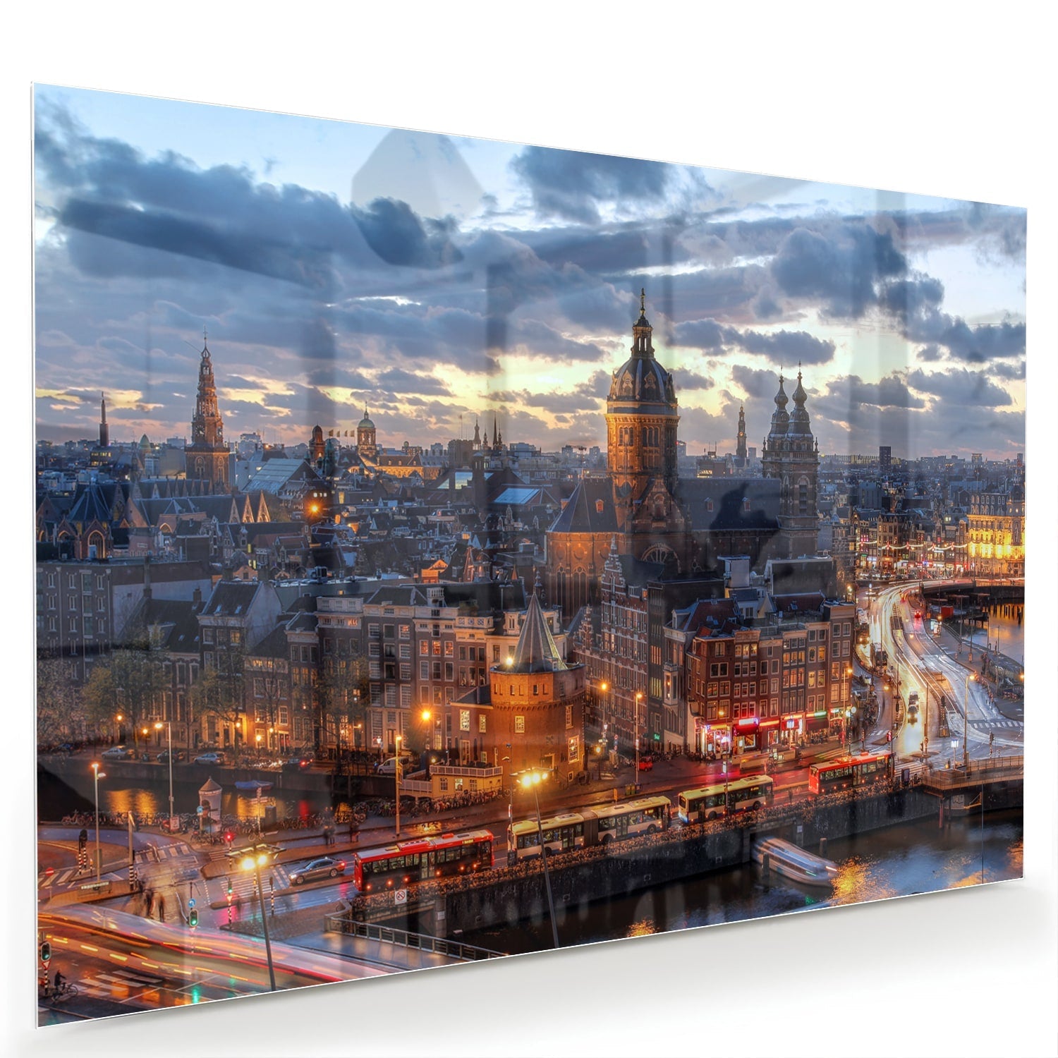 Stimmungsvolles Glasbild mit urbaner Landschaft – Glasbild aus Sicherheitsglas, Größe 60x40