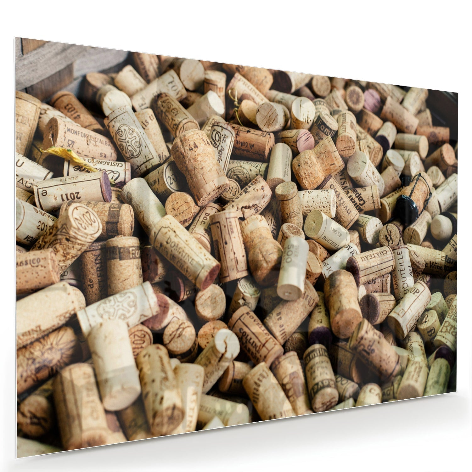 Kreatives Glasbild mit Korkenstapel – Glasbild aus Sicherheitsglas, Größe 60x40