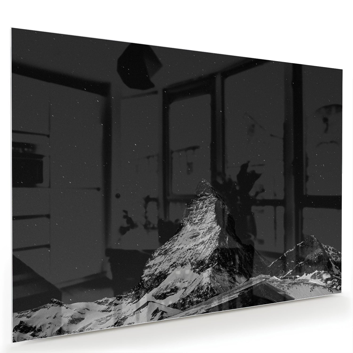 Schwarz-Weiß Glasbild mit Berglandschaft – Glasbild aus Sicherheitsglas, Größe 60x40