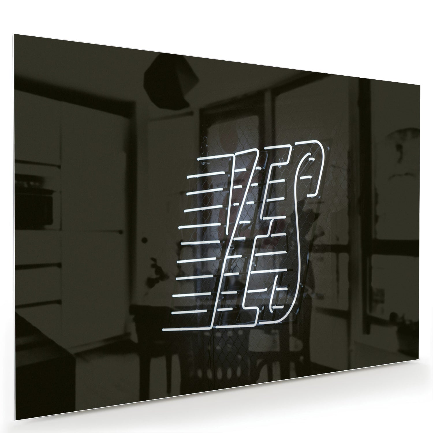 Glasbild mit 'YES' Schriftzug in modernem Design – Glasbild aus Sicherheitsglas, Größe 60x40