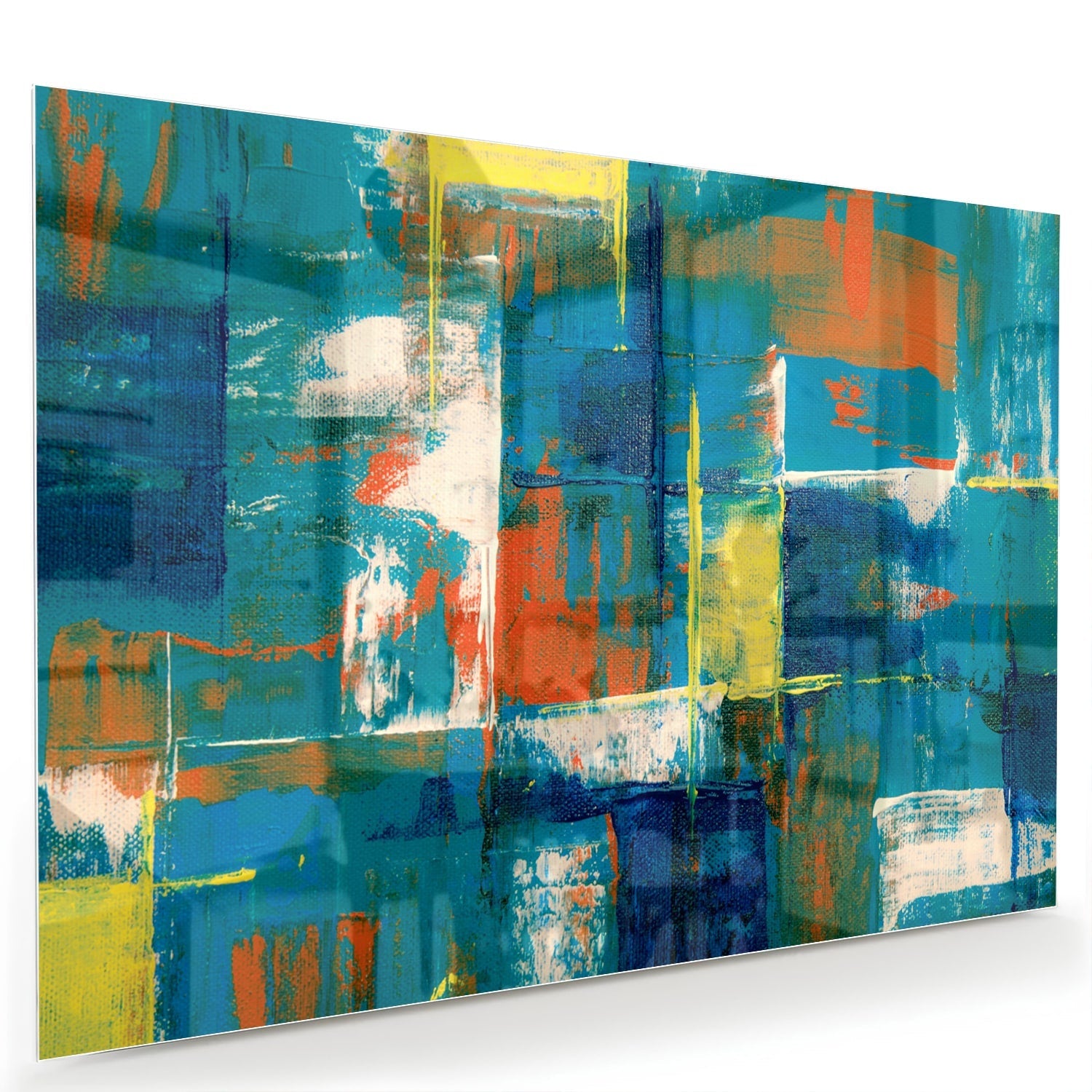 Abstraktes Glasbild in farbenfrohen Farbtönen – Glasbild aus Sicherheitsglas, Größe 60x40