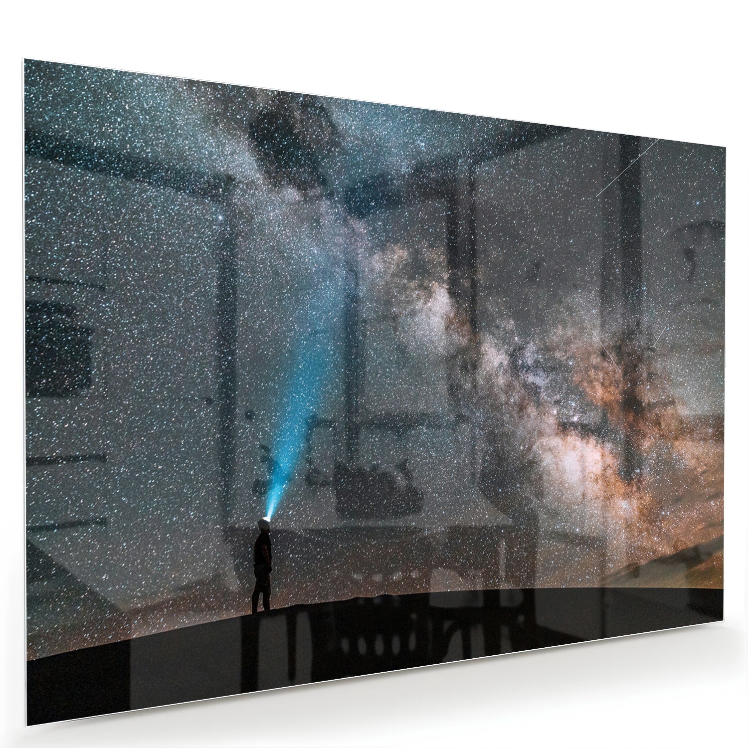 Glasbild Sternenhimmel mit Lichtstrahl – Glasbild aus Sicherheitsglas, Größe 60x40