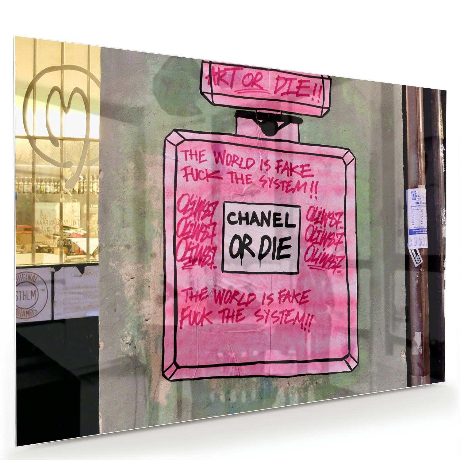 Stilvolles Glasbild: 'Chanel or Die' – Glasbild aus Sicherheitsglas, Größe 60x40