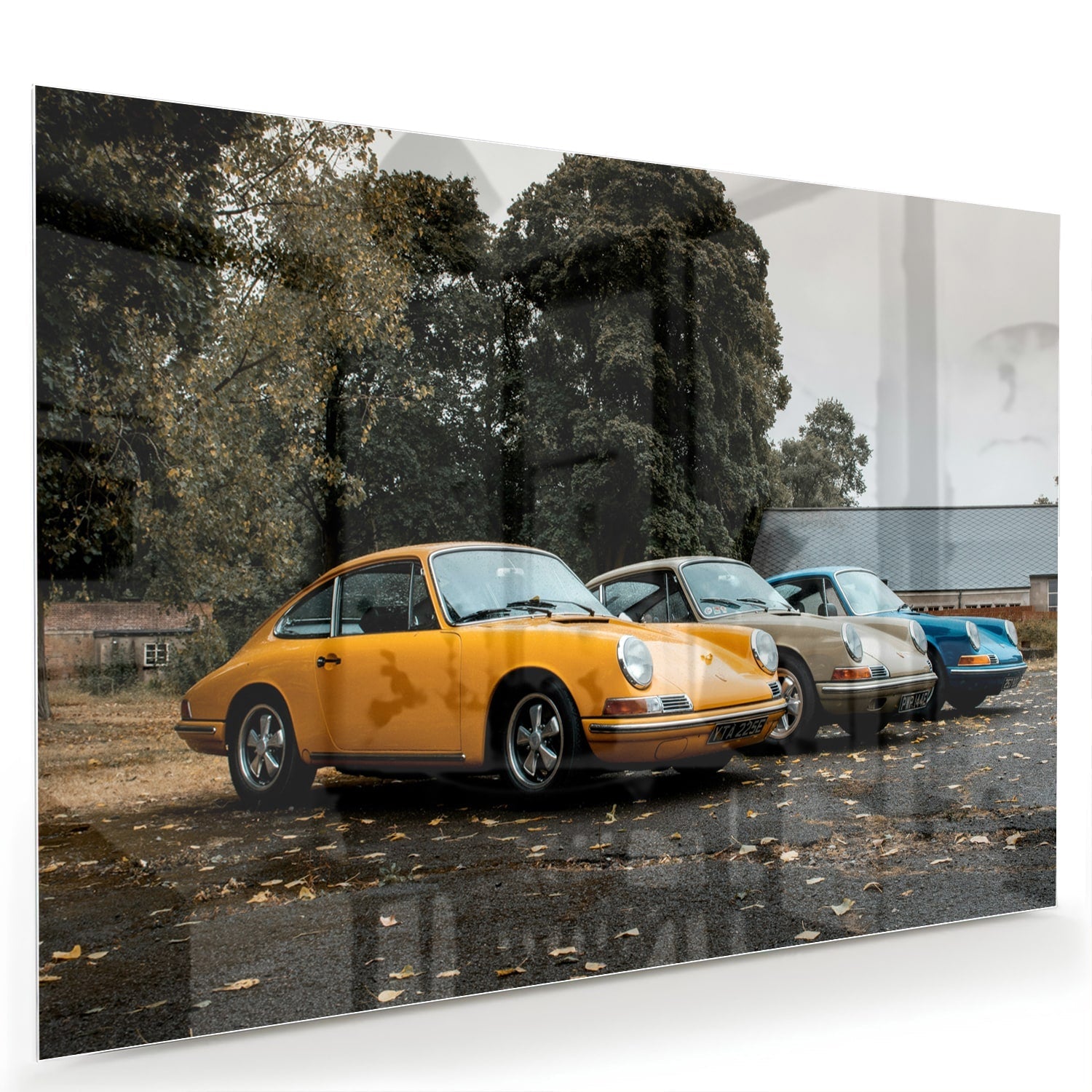 Fröhliches Glasbild mit gelbem Auto – Glasbild aus Sicherheitsglas, Größe 60x40